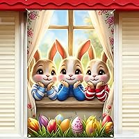 Vista 14 de Cartel navideño de ventana de 31.5 x 47 pulgadas con medias de Navidad, regalos, bastones de caramelo y chimenea, decoración al aire libre