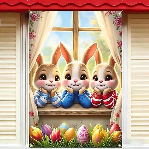 Miniatura 14 de Cartel navideño de ventana de 31.5 x 47 pulgadas con medias de Navidad, regalos, bastones de caramelo y chimenea, decoración al aire libre