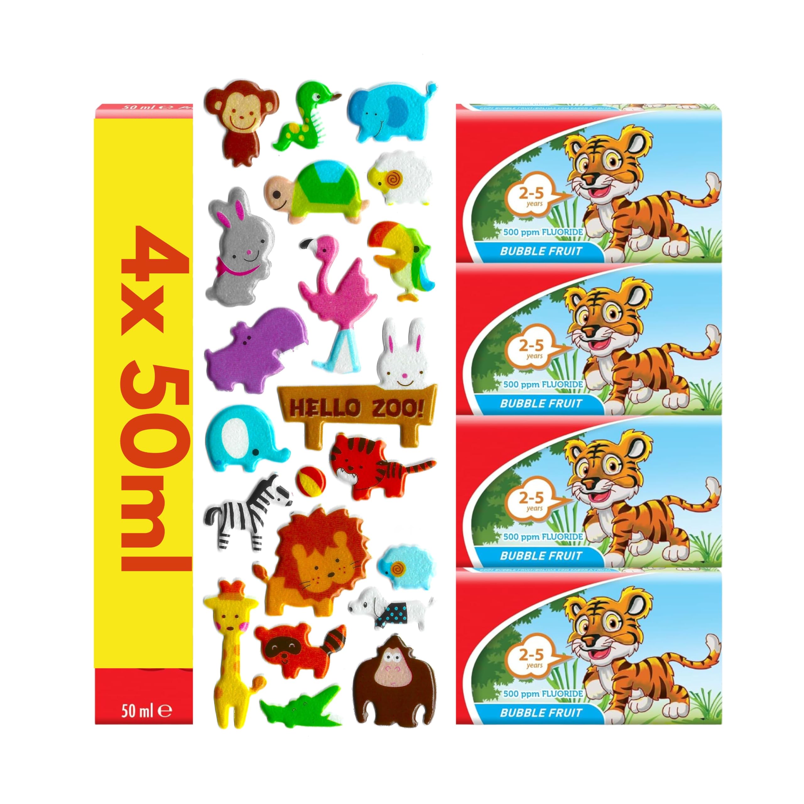 Sponsored Ad β 4 Pack Bundle - Colgate Kids Bubble Fruit Toothpaste, 4 x 50ml, Ages 2-5 Years (Packaging May Vary). A Hadco Bundle with Our Complimentary Puffy Sticker Sheet (Sticker Design Picked at Random)