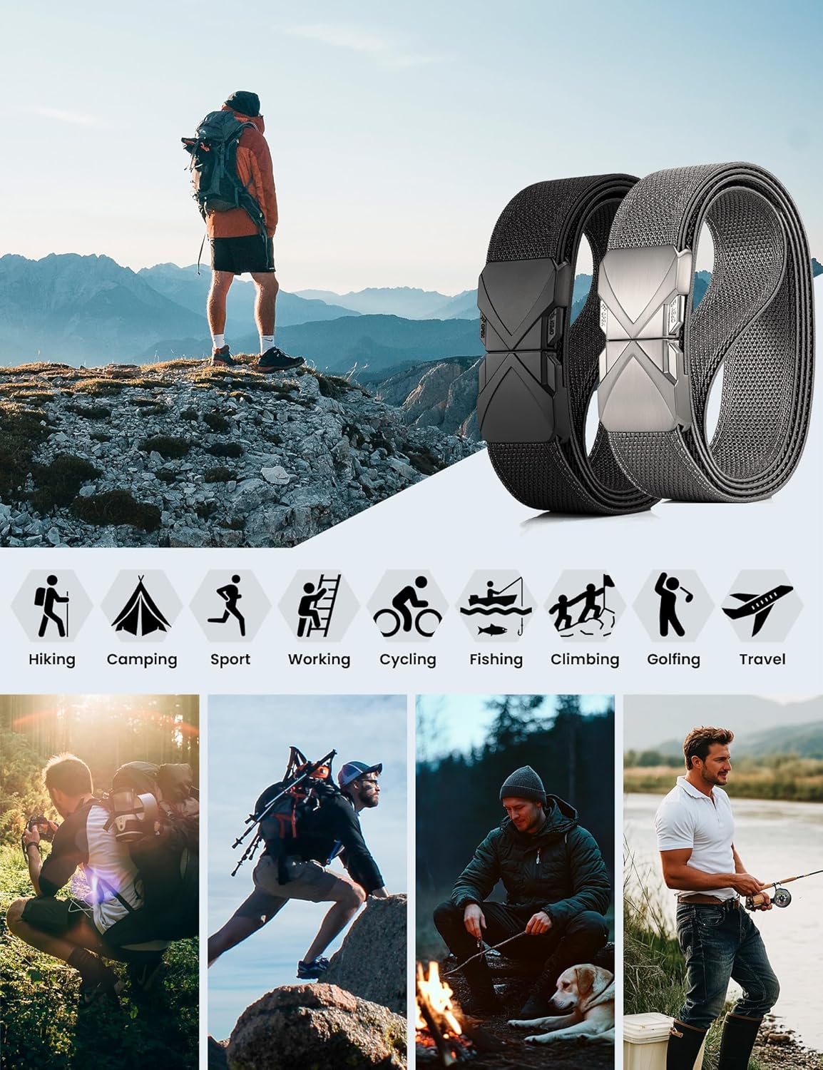 GEIT Stretch Nylon Belt with Quick Release Metal Buckle, 1 3/8" Casual Golf Tactical Invisible Elastic Web Belt - Image 7