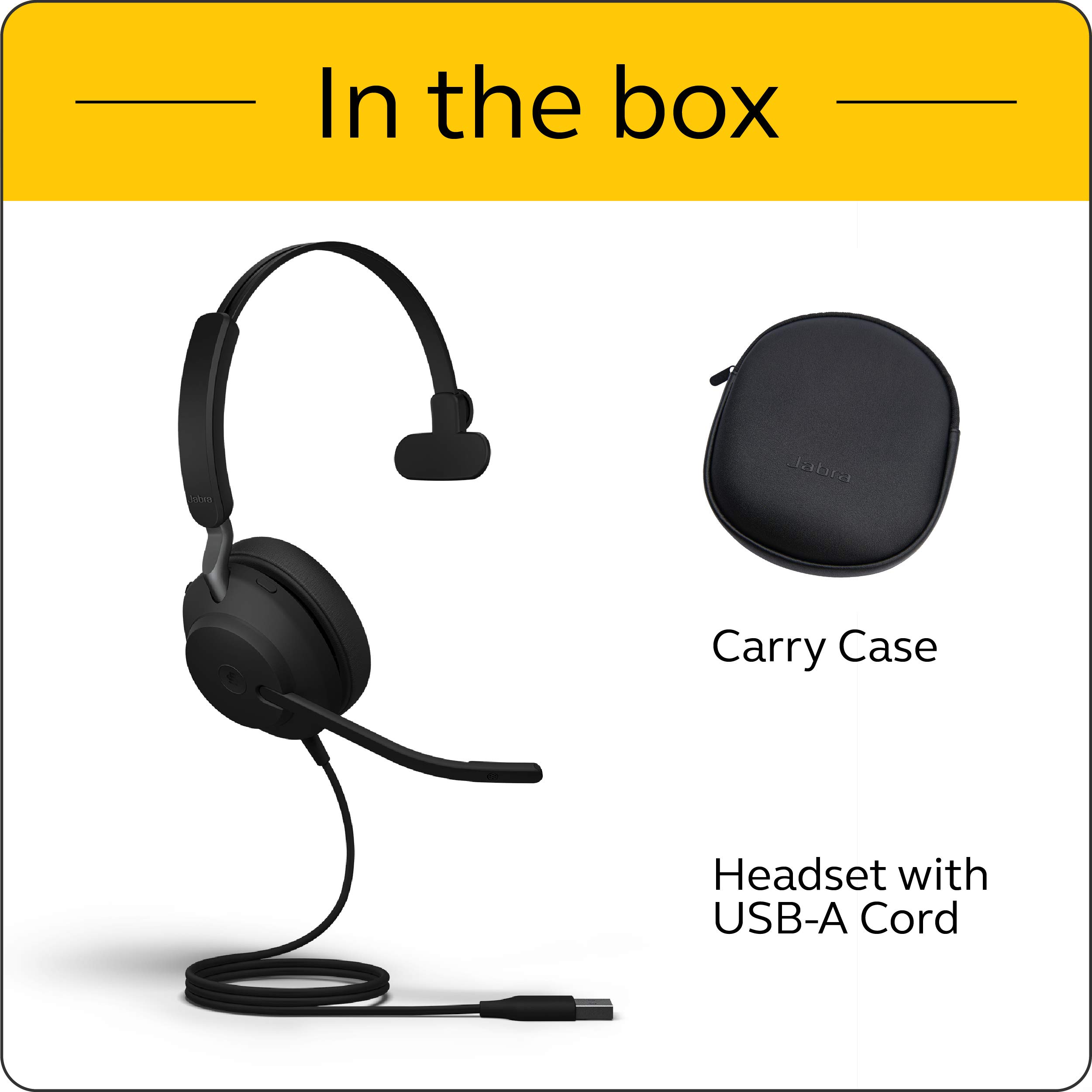 Jabra Evolve2 40 UC Cuffie cablate, USB-A, Mono, Nero – Cuffie per telefonate e musica, maggiore comfort per tutto il giorno, cuffie con cancellazione passiva del rumore, ottimizzate UC con