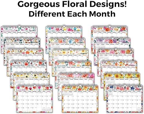 Miniatura 2 de CRANBURY Calendario pequeño de pared 2024-2025, (8 x 6 pulgadas, floral) julio 2024 a diciembre 2025, calendario de pared con espiral, calendario de