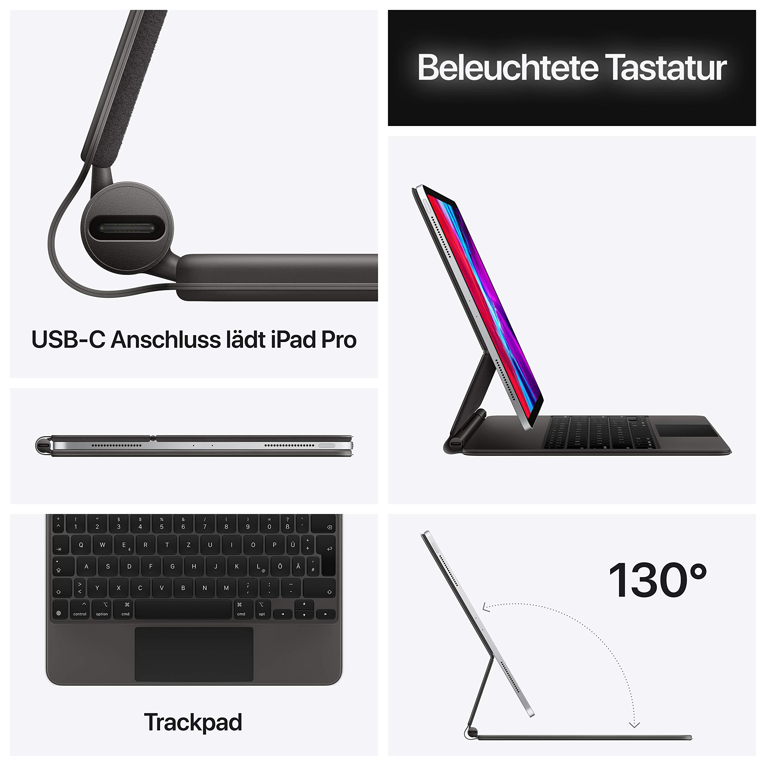 Apple Magic Keyboard (für iPad Pro 11-zoll 1-4 Gen, iPad Air 4-5 Gen, 11-zoll M2-M3) (QWERTZ Deutsch) Schwarz (Generalüberholt)