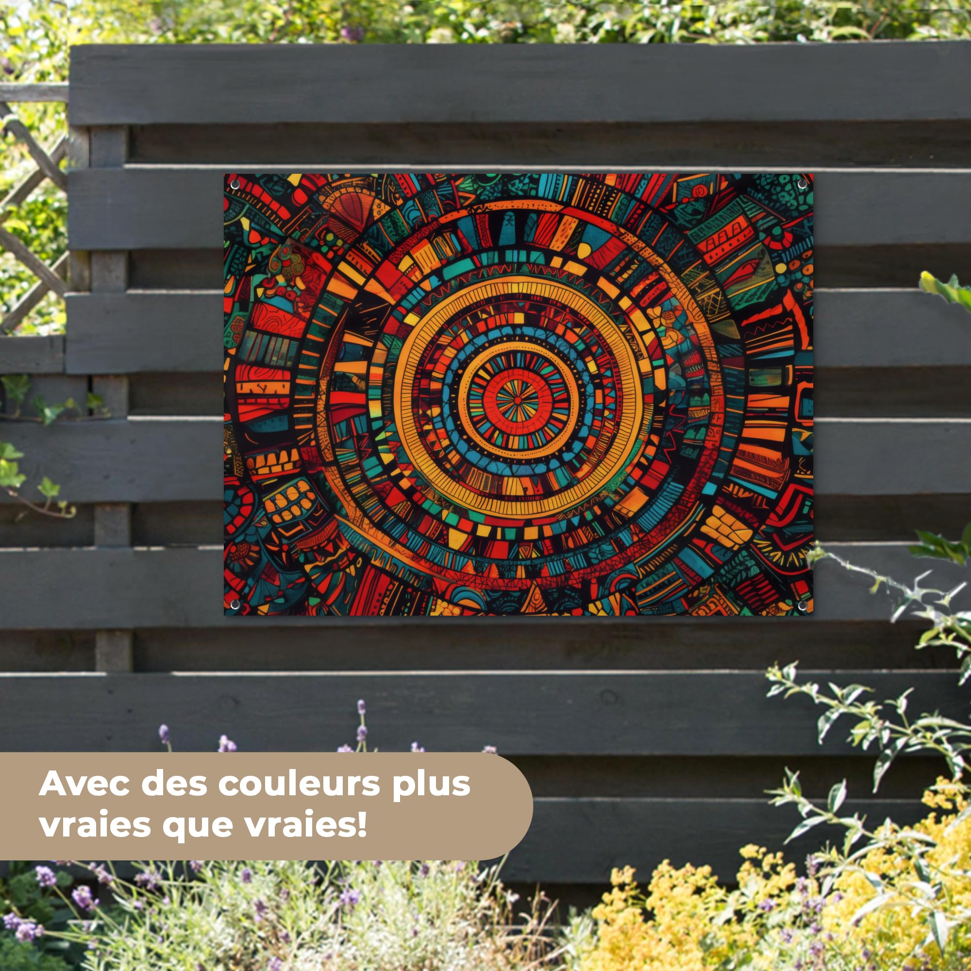 MuchoWow© Decoracion Jardin Exterior Decoración Pared Póster De Jardín | 120x90 cm - Balcón Wall Decoration Patio Posters Decorativos Terraza Mandala - Círculos - Patrones