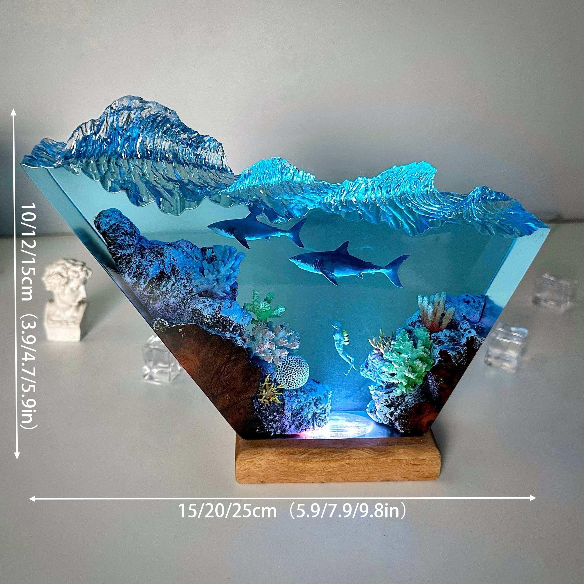 Lampada in Resina Epossidica, Luce LED 3D Scena Subacquea | Lampada Decorativa Artigianale per Camera da Letto, Soggiorno e Arredamento Casa(15*10cm/5.9*3.9in)