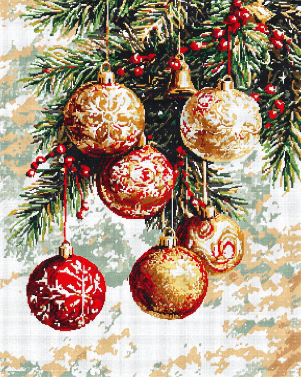 AMBATTERY Tapestry Kit Christmas Baubles DIY Crochet Kit Embroidery Set Rug Making Canvas Kits Needlework Crafts for Home Decor 31x63in