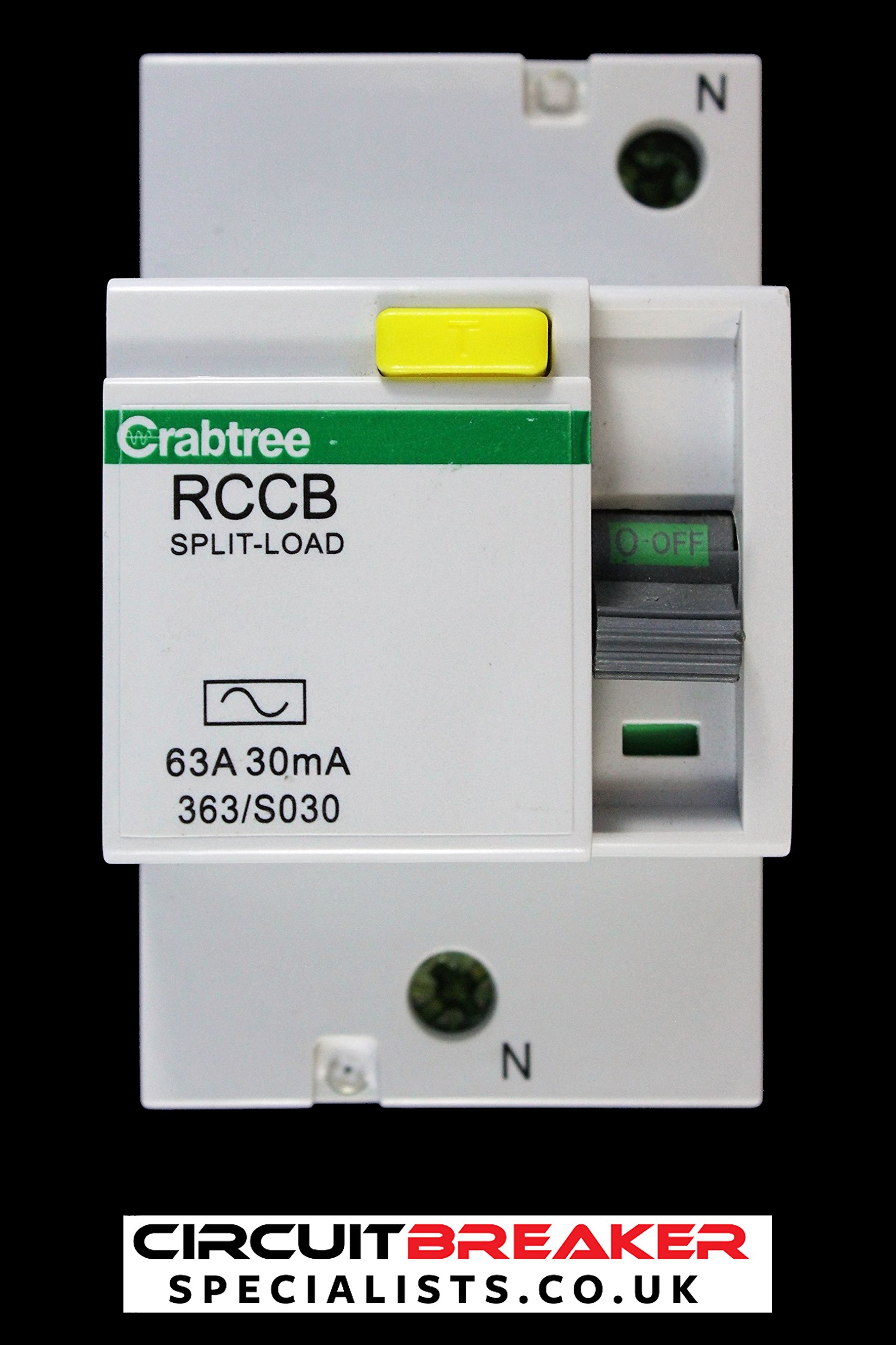 CRABTREE 63 AMP 30 mA DOUBLE POLE RCCB RCD STARBREAKER 363/S030 SPLIT LOAD