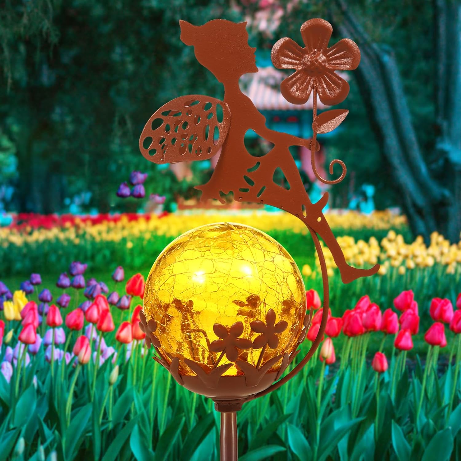 Neoglint Solar Garden Ornaments Outdoor Fairy Solar Light with Crackle
