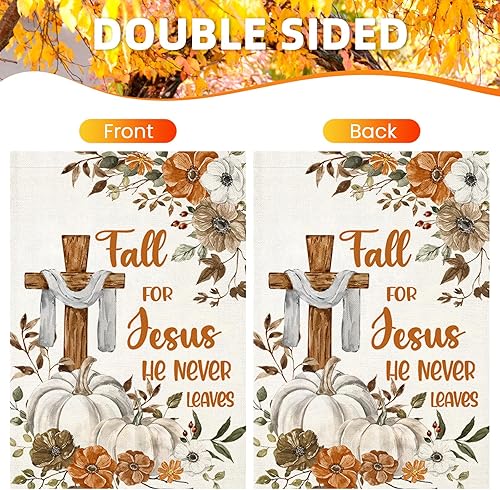 Miniatura 7 de Banderas de cruz de otoño para decoración al aire libre, cruz religiosa de Acción de Gracias, otoño para Jesús con calabazas hojas de arce, bandera