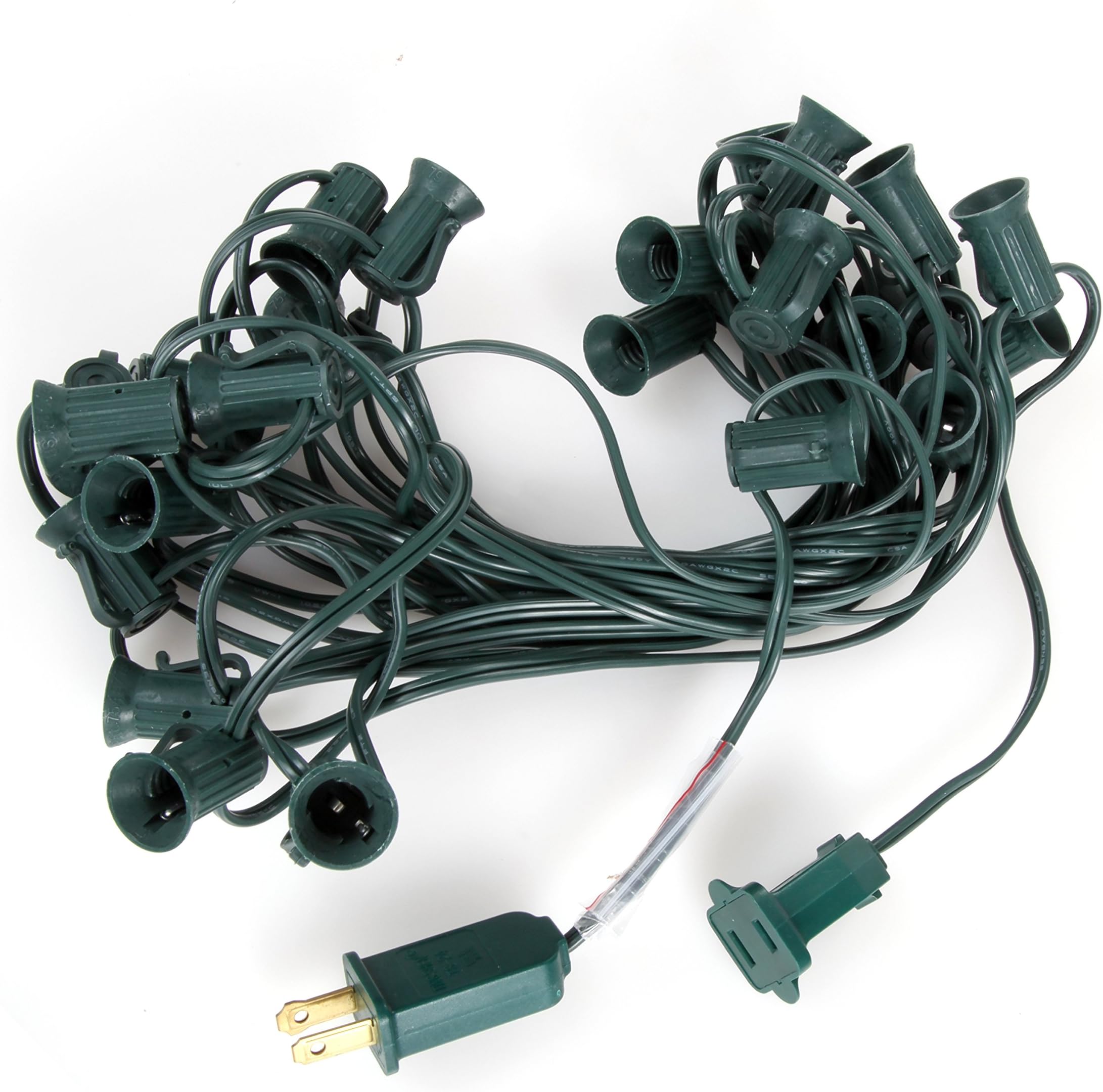 G40 Light String Outdoor/Indoor, 25ft Water Resistant, UL cert, NO bulbs included BUT $5 off EVERY Box of 25 matching bulbs bought together, No Limit on 25 bulb sets Purchase.. Optimal Installation Convenience & Safety. Longtime Favorite "Tuscan" style. Inspected & Packaged in USA. Purchase Supports Charity.