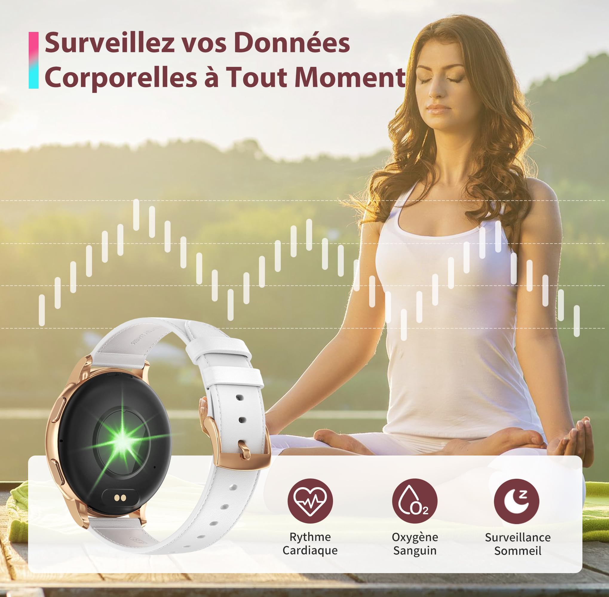 Montre Connectée Femme avec Appels/Notification, 1,52" HD IP68 Smartwatch, 110+ Modes Sportifs, Fréquence Cardiaque/SpO2/Sommeil Moniteur, Suivi Calories/Pas pour Android iOS Or Rose