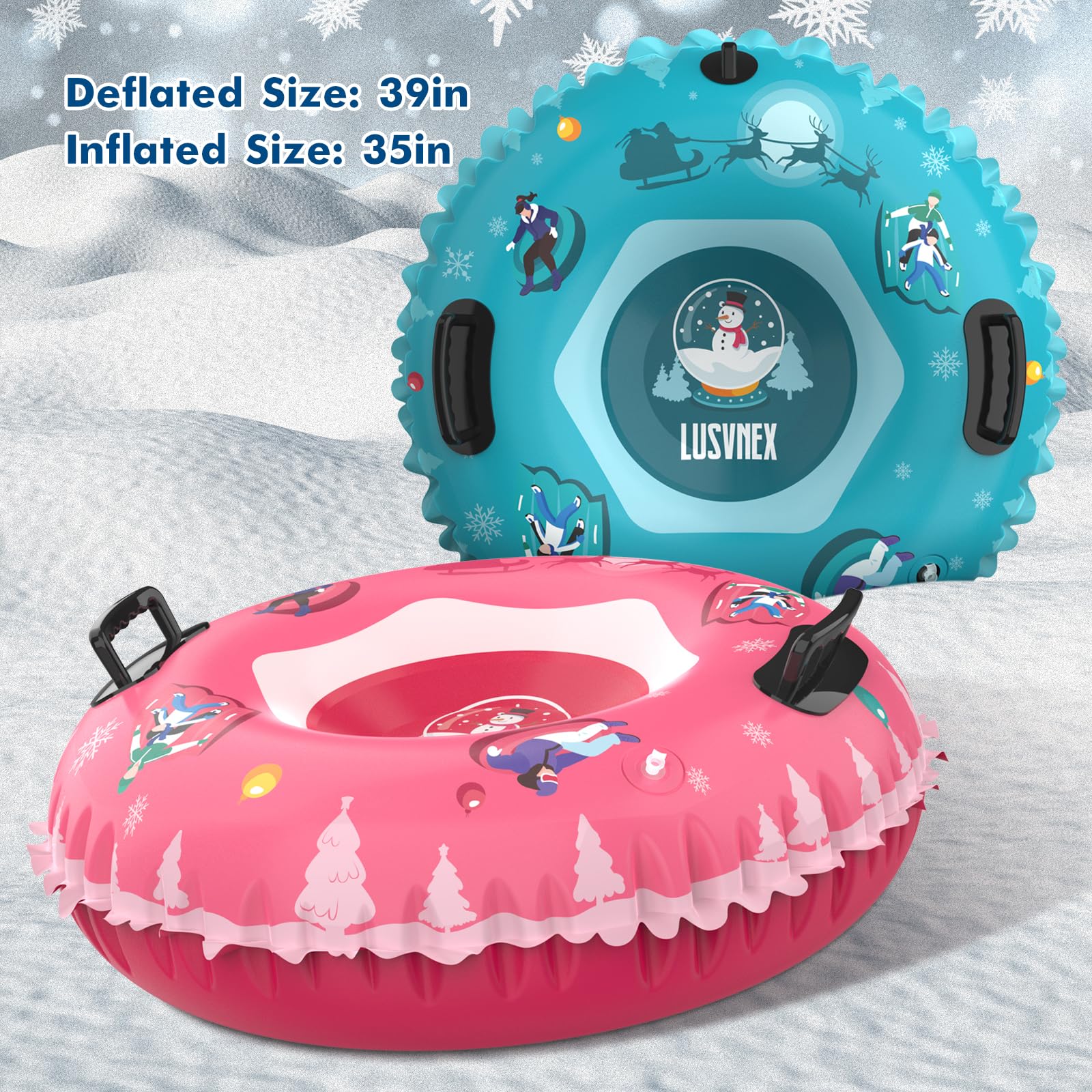LUSVNEX Inflatable Snow Tube for Kids, Snow Sled Toys for Toddlers, Heavy Duty Snow Toboggan Winter Outdoor Toys