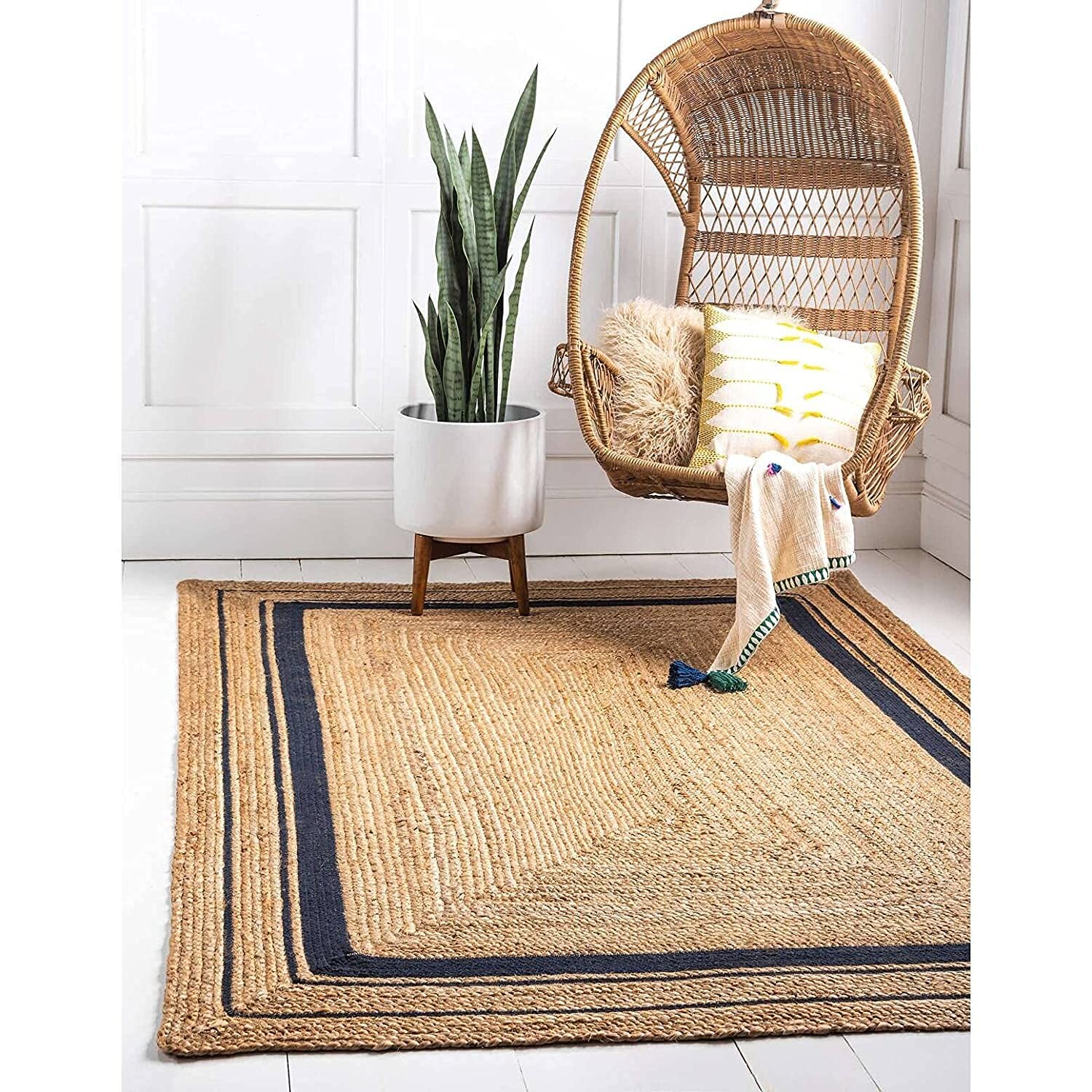 2 GUDD RUGS Handwoven Jute Natural Fibres Rectangle Braided Reversible Rug for Bedroom Living/Dining Room (Black, 3' X 5' FT