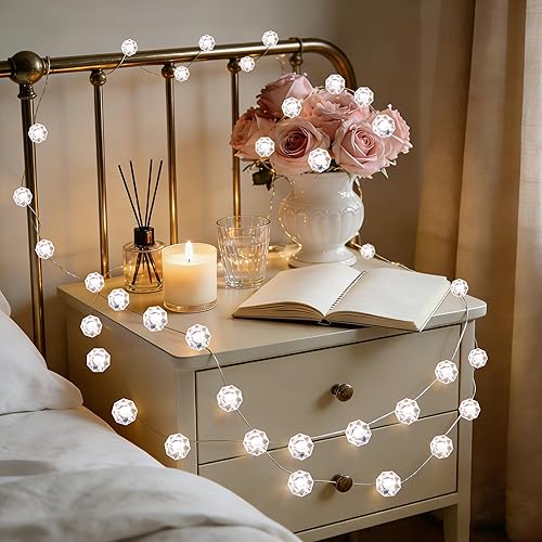 Miniatura 7 de Guirnalda de luces decorativas, forma de diamante de estrella brillante de 10 pies, 40 luces LED con control remoto, alimentadas por batería o USB