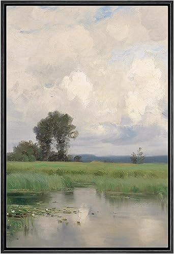 Miniatura 1 de SIGNWIN Lienzo enmarcado para pared, campo rural, lago y cielo nublado, naturaleza, desierto, arte moderno, decorativo, contemporáneo, para sala de