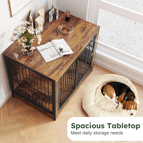 Miniatura 5 de Jaula para Perros de 42 Pulgadas, Jaula XL para Perros tipo Mueble con 3 Puertas, Jaula de Madera tipo Mueble para Perros Medianos y Razas Grandes,