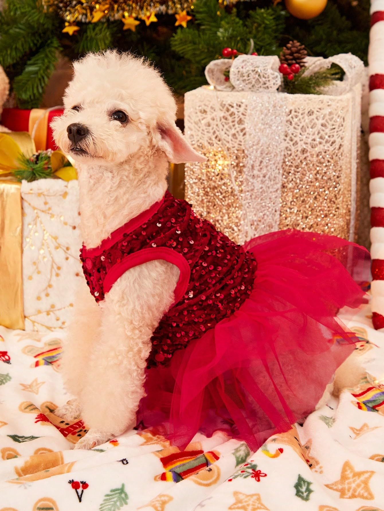 QWINEE Sparkly Sequin Dog & Cat Dress - Tutu Bling Princess Skirt Tutu - Red, XS - Summer Birthday Party Dress for Small to Large Dogs & Cats