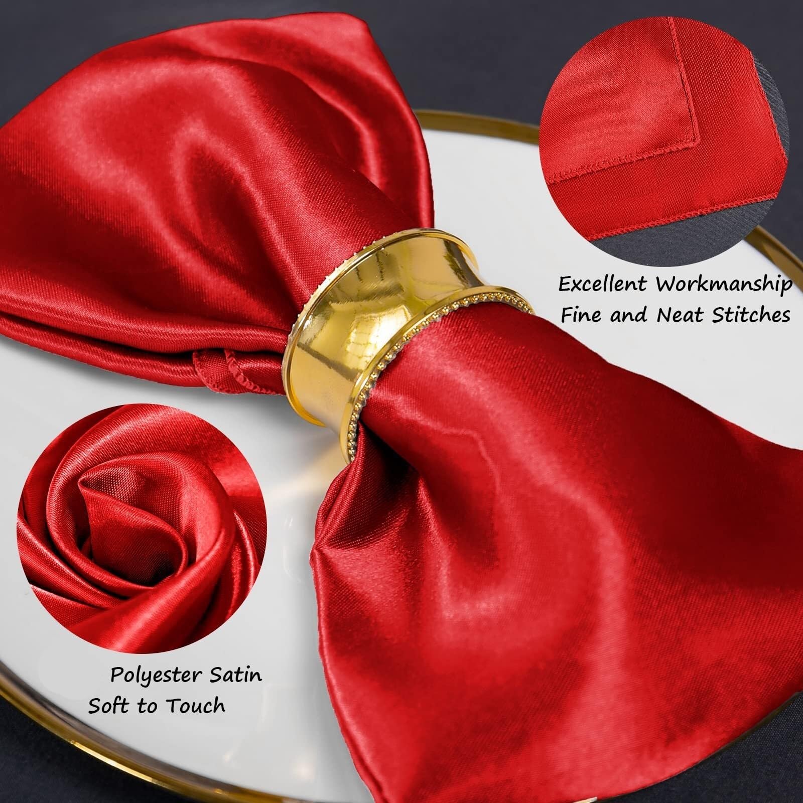 Serviettes en Satin Rouge 100 Pièces, Carrées 30x30cm