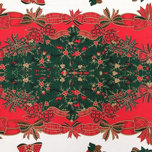 Miniatura 7 de LUSHVIDA Mantel redondo de Navidad de 60 pulgadas, diseño de cinta de acebo lavable, resistente a las arrugas, para Navidad, reuniones familiares,