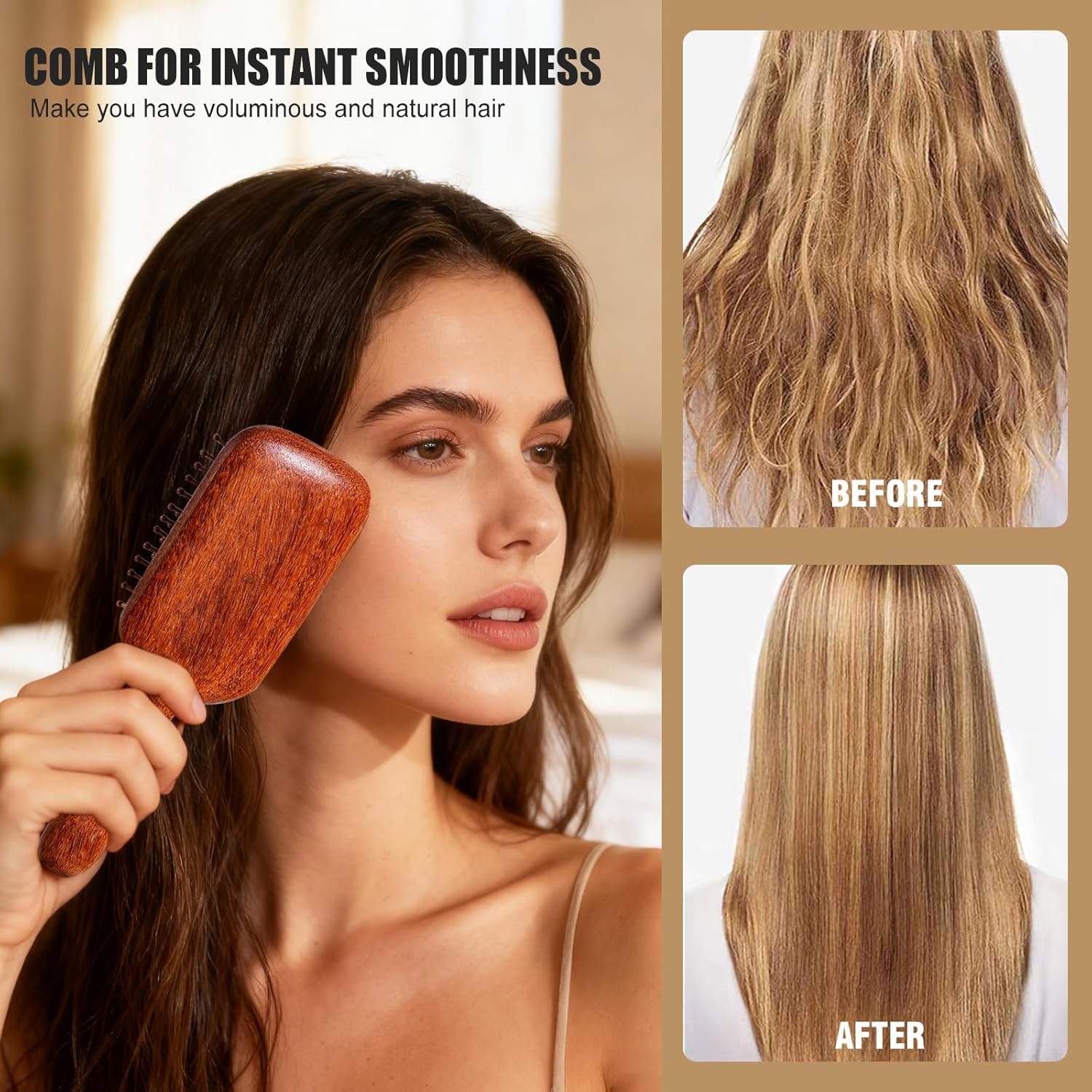 Hair Comb Set BS-MALL 2 Pcs Premium Sandal Wood, Wide Tooth Comb Set for Women and Men - Hair Comb with Massage Airbag to Smooth, Detangle and Stimulate Scalp - Anti-static Combs for Haircare at Home - Image 6