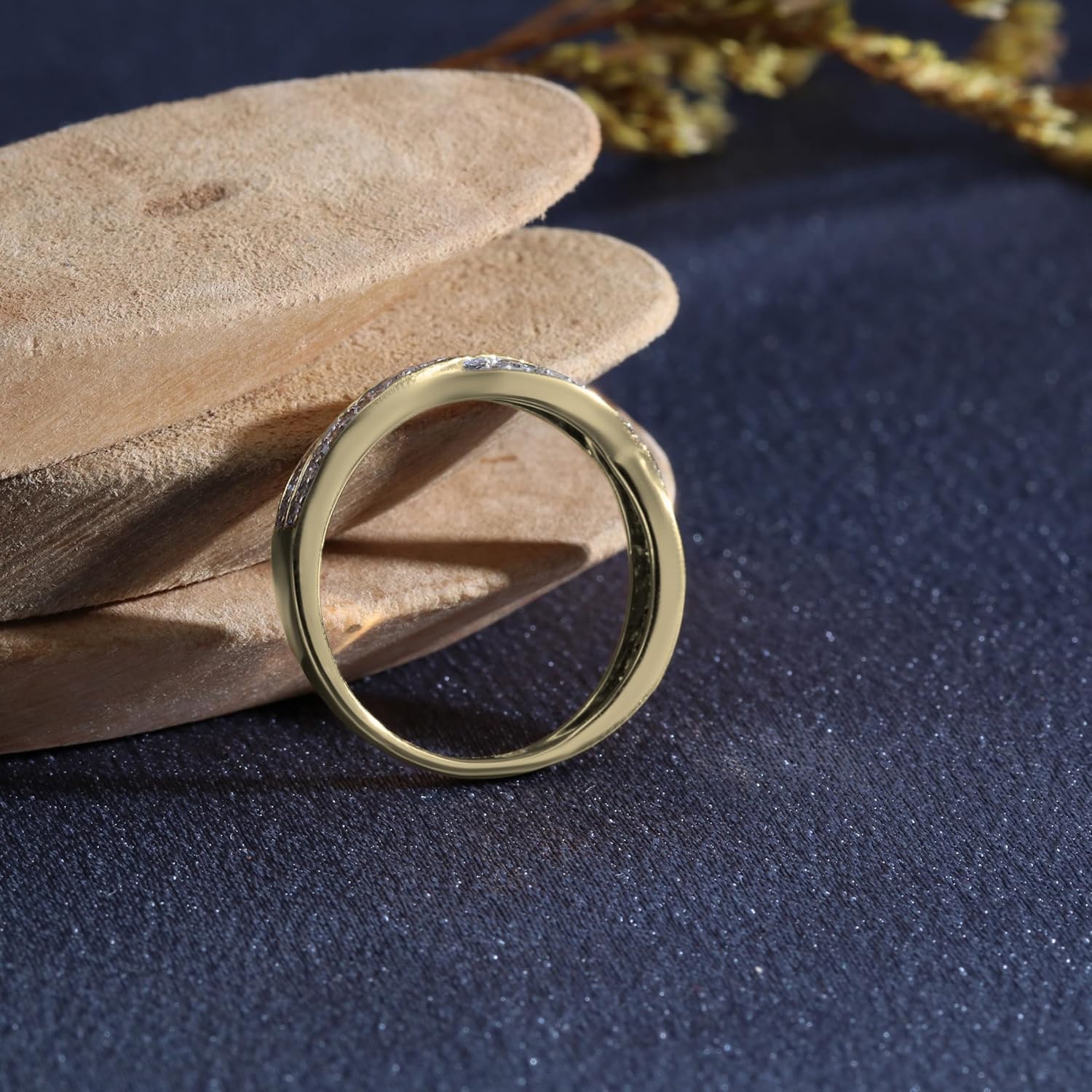 Dazzlingrock Collection Valentine's Day Gift 0.25 Ctw 10K Real Solid Gold Round Natural Diamond Anniversary Wedding Band Swirl Matching Ring - Image 3