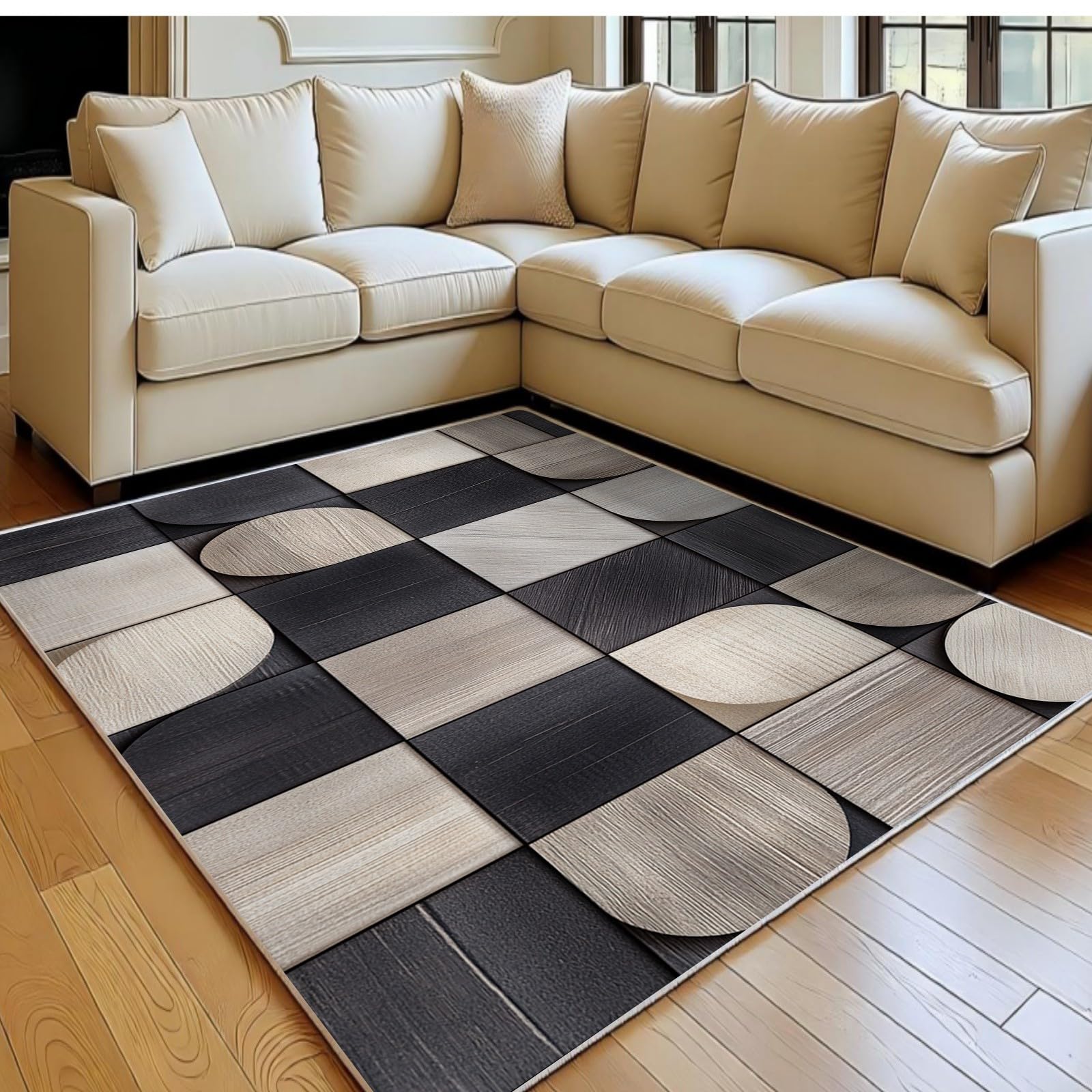 Tapis de salon flanelle douce 140 x 200 cm au style abstrait moderne