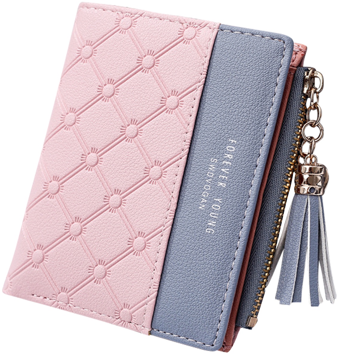 Alexvyan Blue Long Leaf Women's Wallet – PU Leather, Multi-Card Holder, Zipper Pocket