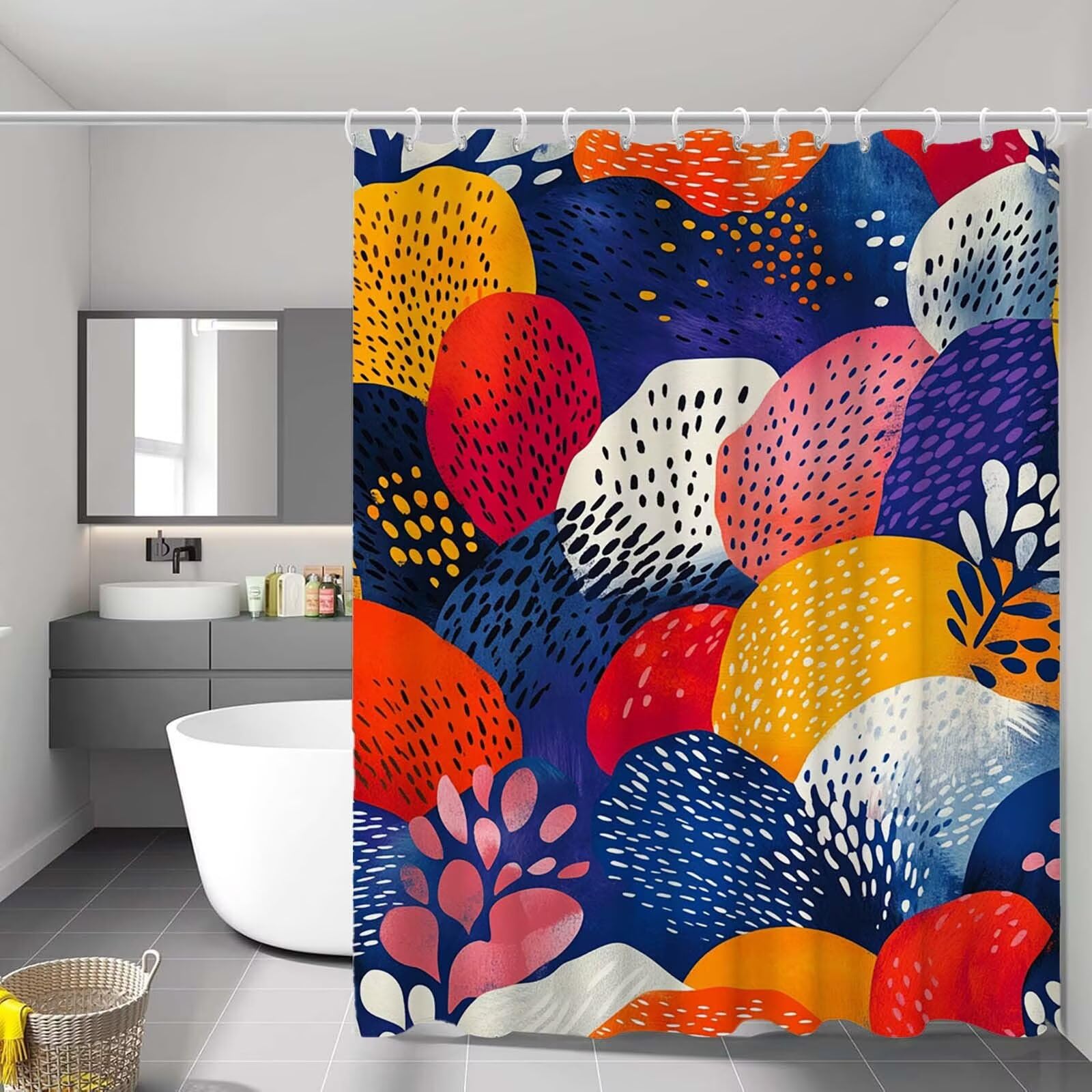 Rideau de douche lavable D-7932 avec 12 crochets pour baignoire
