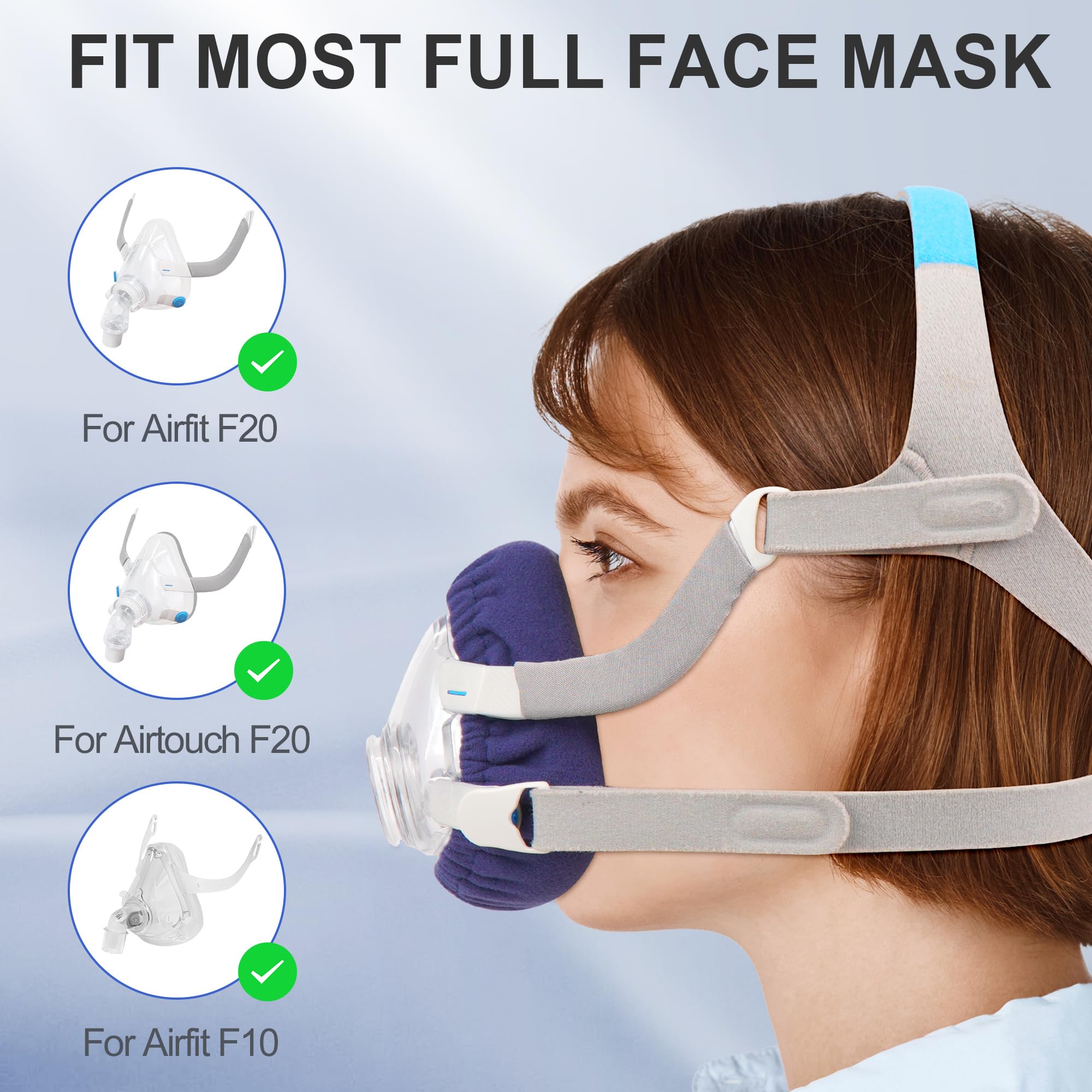 Lot de 6 doublures de masque intégral réutilisables compatibles avec AirFit F20 et AirTouch F20 pour réduire les marques rouges, ne convient pas aux masques Mirage Quattro et F30 BlessEase