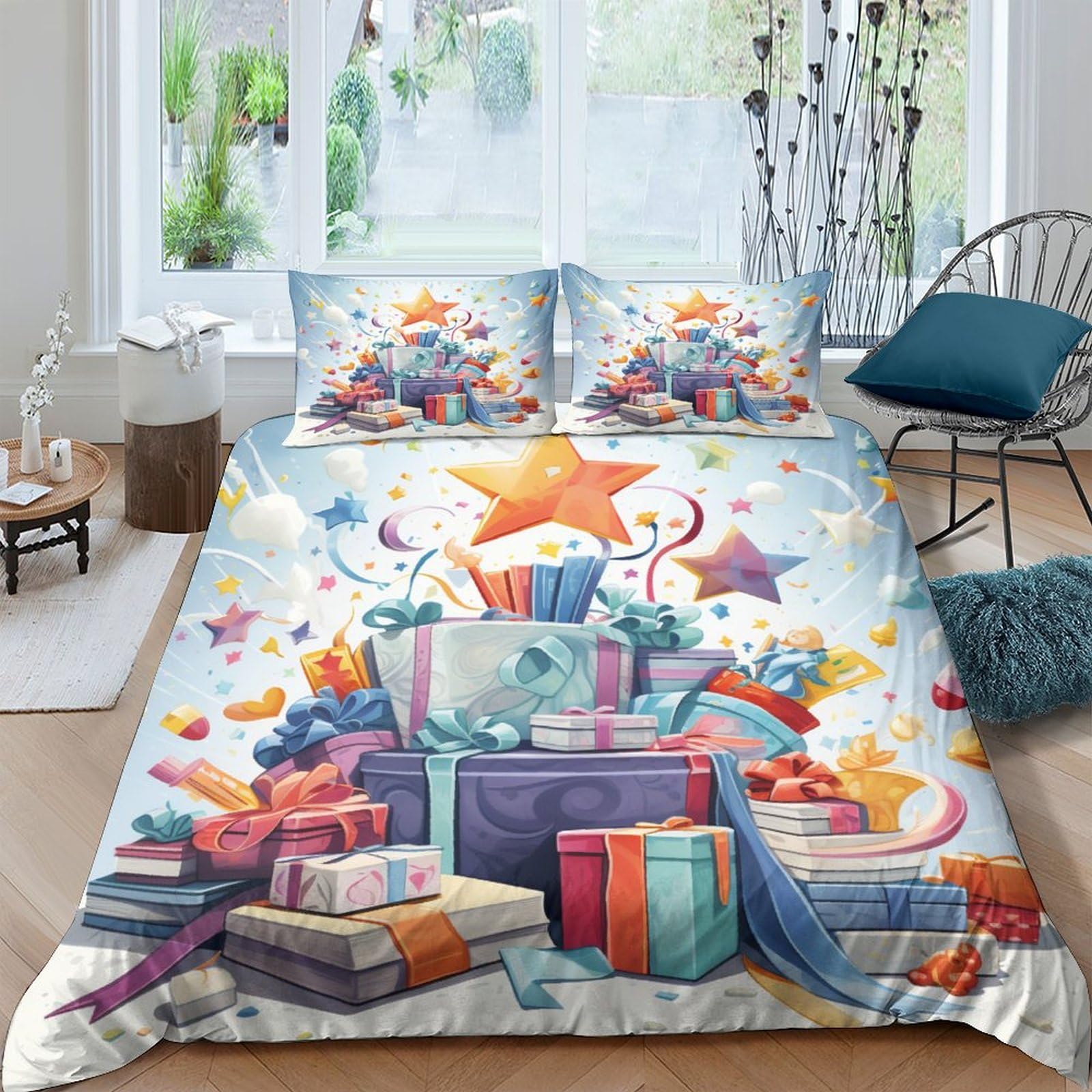 Parure de lit 200x200 microfifbre avec housse de couette imprimée 3D et taies