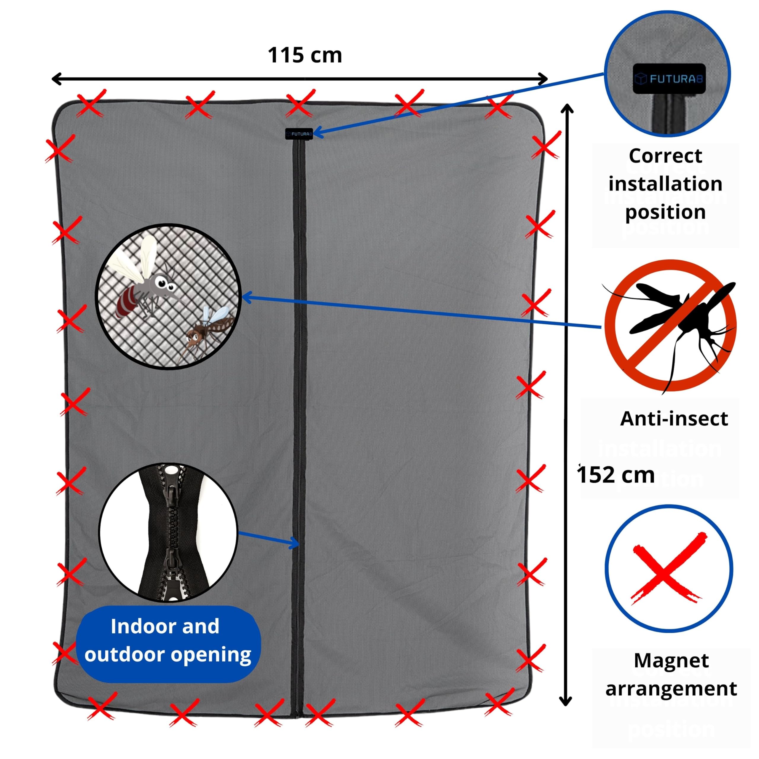 Mosquitera Furgoneta Camper magnética FUTURA8, Puerta Lateral corredera, Compatible con VW T4 T5 T6, Tourneo, Vito, Duncan, Red antimosquitos de Nailon Transpirable, fácil instalación