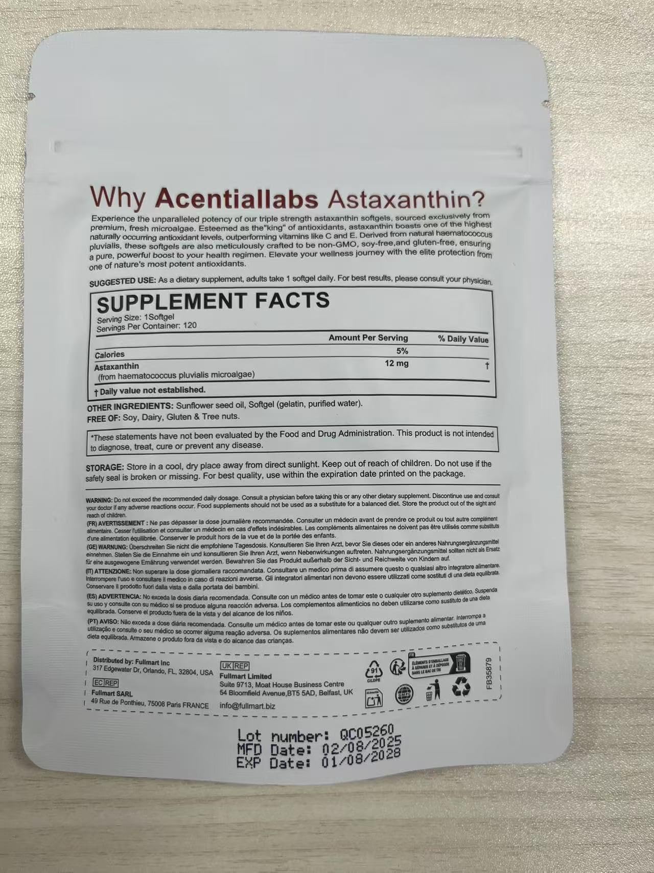 Nahrungsergänzungsmittel mit Astaxanthin 12 mg - 120 Weichkapseln, aus frischen Mikroalgen | Unterstützt Augen-, Gelenk- und Herz-Kreislauf-Gesundheit, Hautgesundheit & natürliche Bräunung