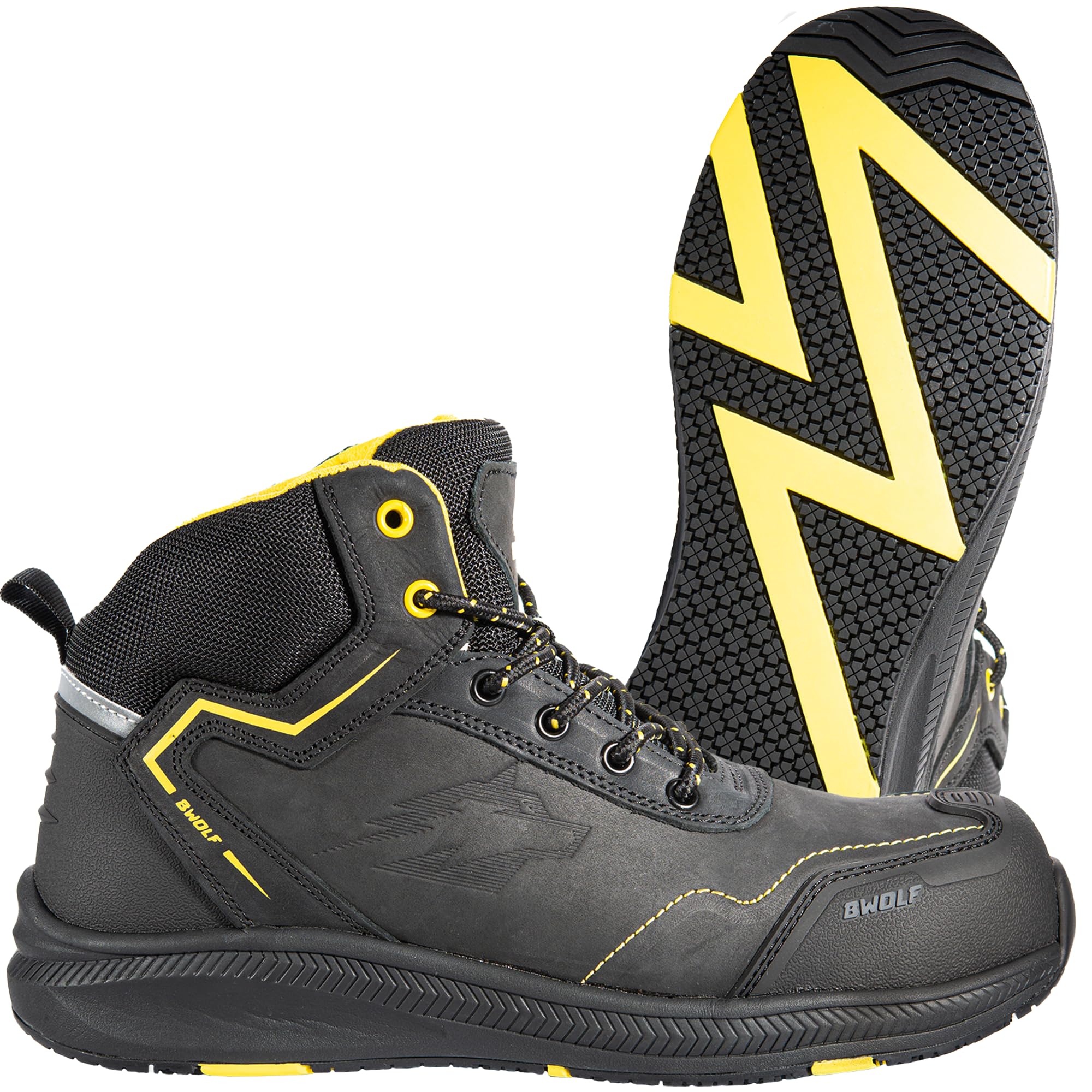 BWOLF Phoenix S3 Chaussures de Sécurité Hommes S3 Hi Nabuk Imperméables Antidérapantes 4 x 4 Grip Tech Semelles Ergo Noir, Jaune, Bleu Nuit Taille 45 EU