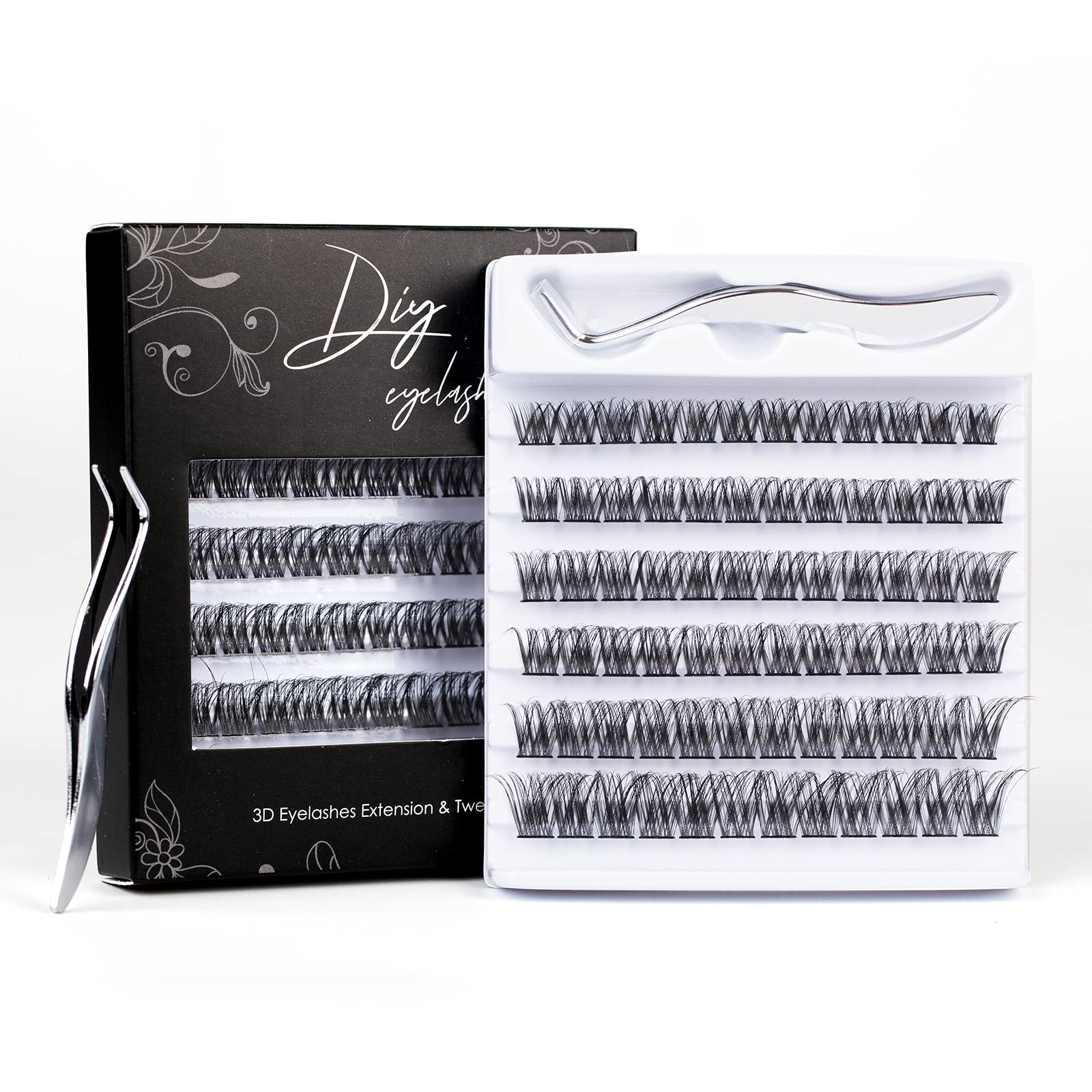 Individual Lashes 54 Cluster Lashes with Tweezer 3D False Eyelashes Natural Look D Curl Reusable Fluffy Individual Cluster Lashes Soft Eyelashes DIY Cluster Eyelash Extensions Mix 10-16MM-DM01