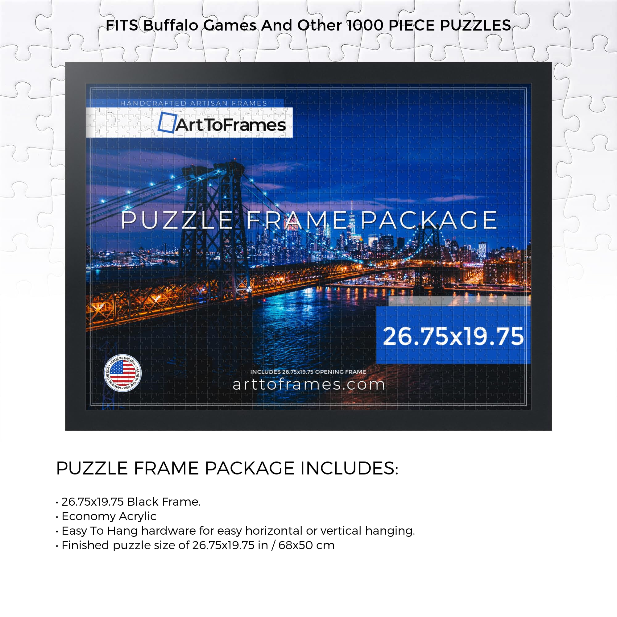 Amazon.com - ArtToFrames 26.75x19.75 INCH/68x50 CM Black Frame for 1000  Piece Puzzles.This 1.25 Inch Custom MDF Puzzle Frame is Black - Comes with  Economy Acrylic (PuzzleFRBW72079-26.75x19.75)
