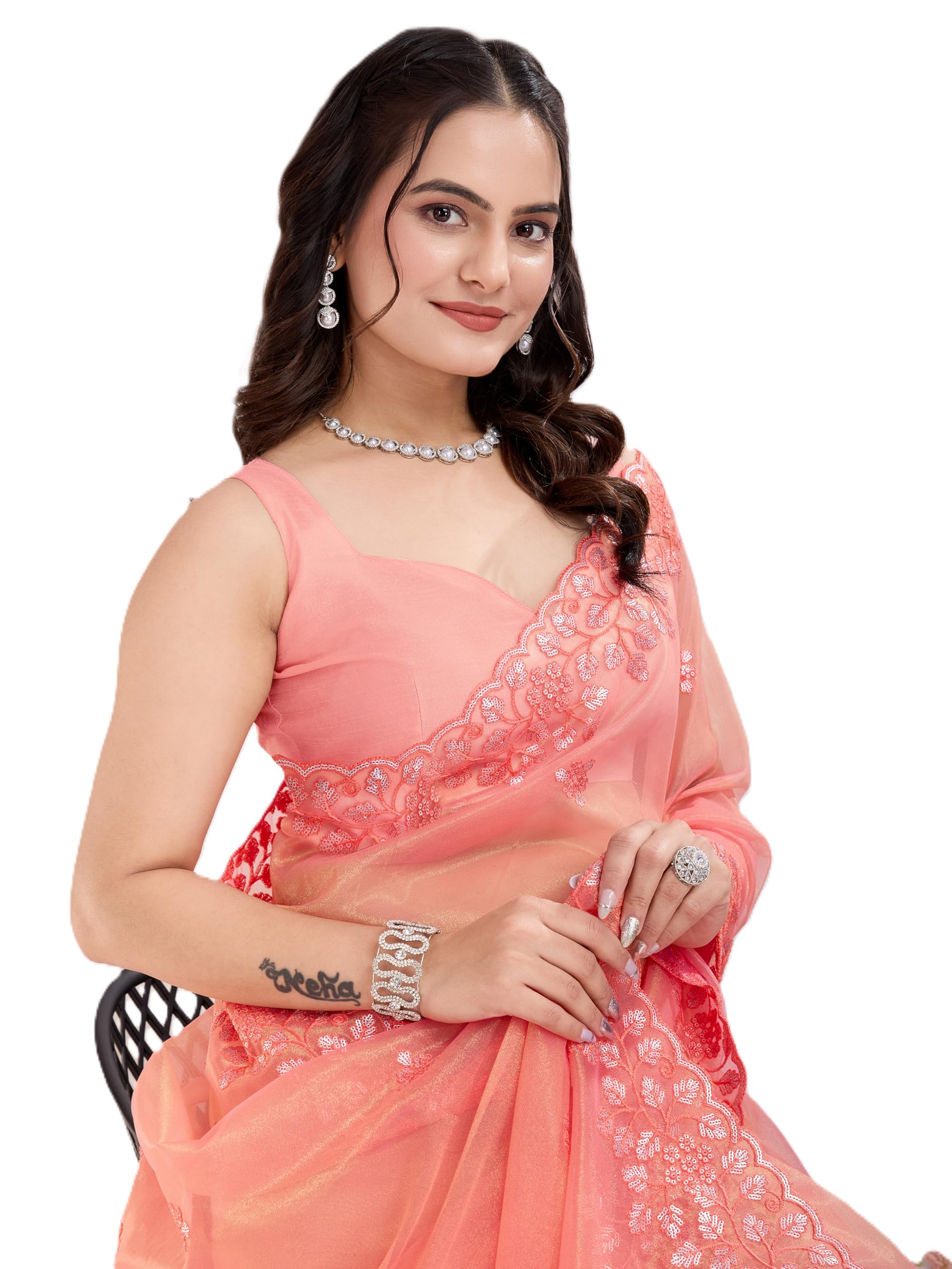 vairagee Women Beautiful Soft Twill Net Floral Pattern Embroidery Saree With Unstitched Blouse (6288)-picture-10