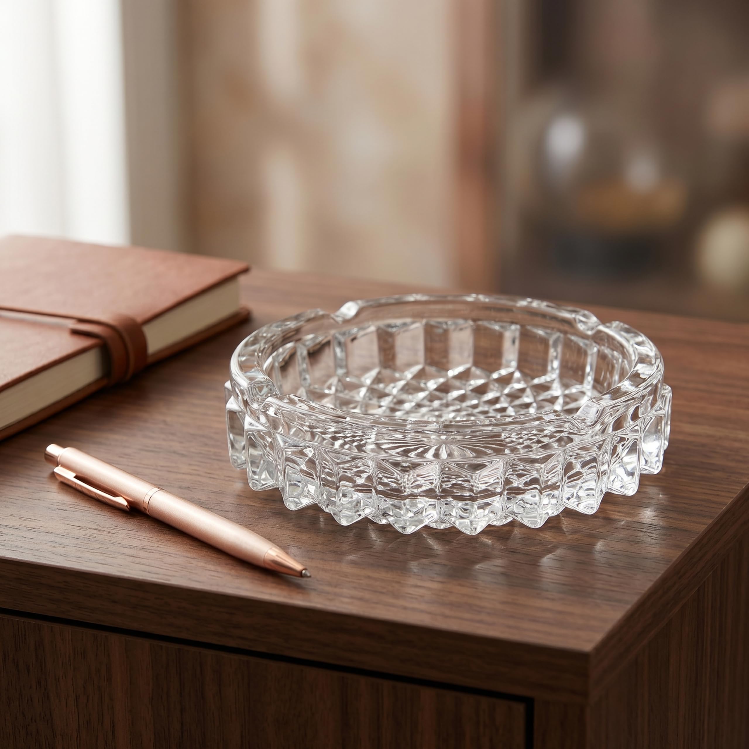 KABIR WORLD Premium Crystal Glass Ashtray | Diamond Cut Decorative Ash Holder 1