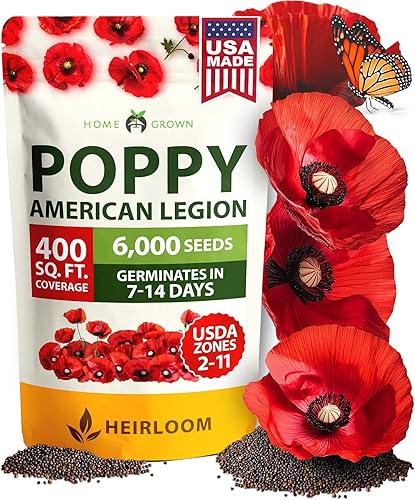 HOME GROWN American Legion - Semillas de amapola roja, 6.000 semillas de flores silvestres vibrantes para plantar al aire libre, flores de amapola