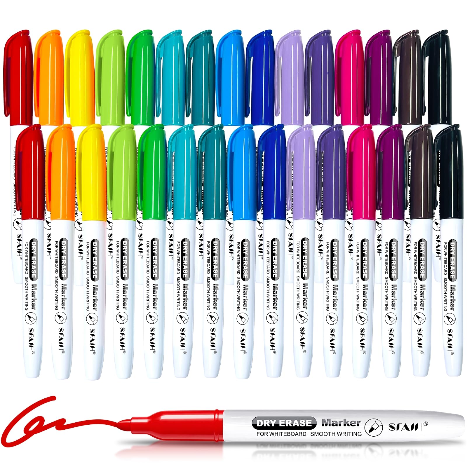 SFAIH Marcadores de borrado en seco, punta fina, 15 colores, paquete de 30 marcadores de pizarra blanca de bajo olor para equipos de oficina, grupos de estudio, escuela en casa, marcadores de papel