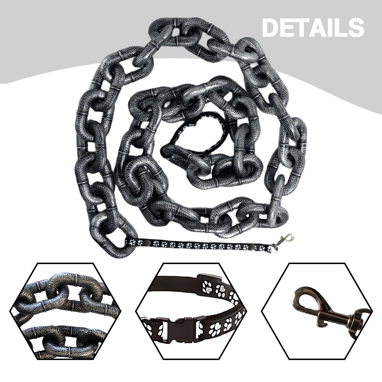 Divertida correa de perro de 6 pies, correa de cadena de plástico gigante con collar para cachorros para perros pequeños, gatos y cachorros, correa de cadena negra divertida para perro