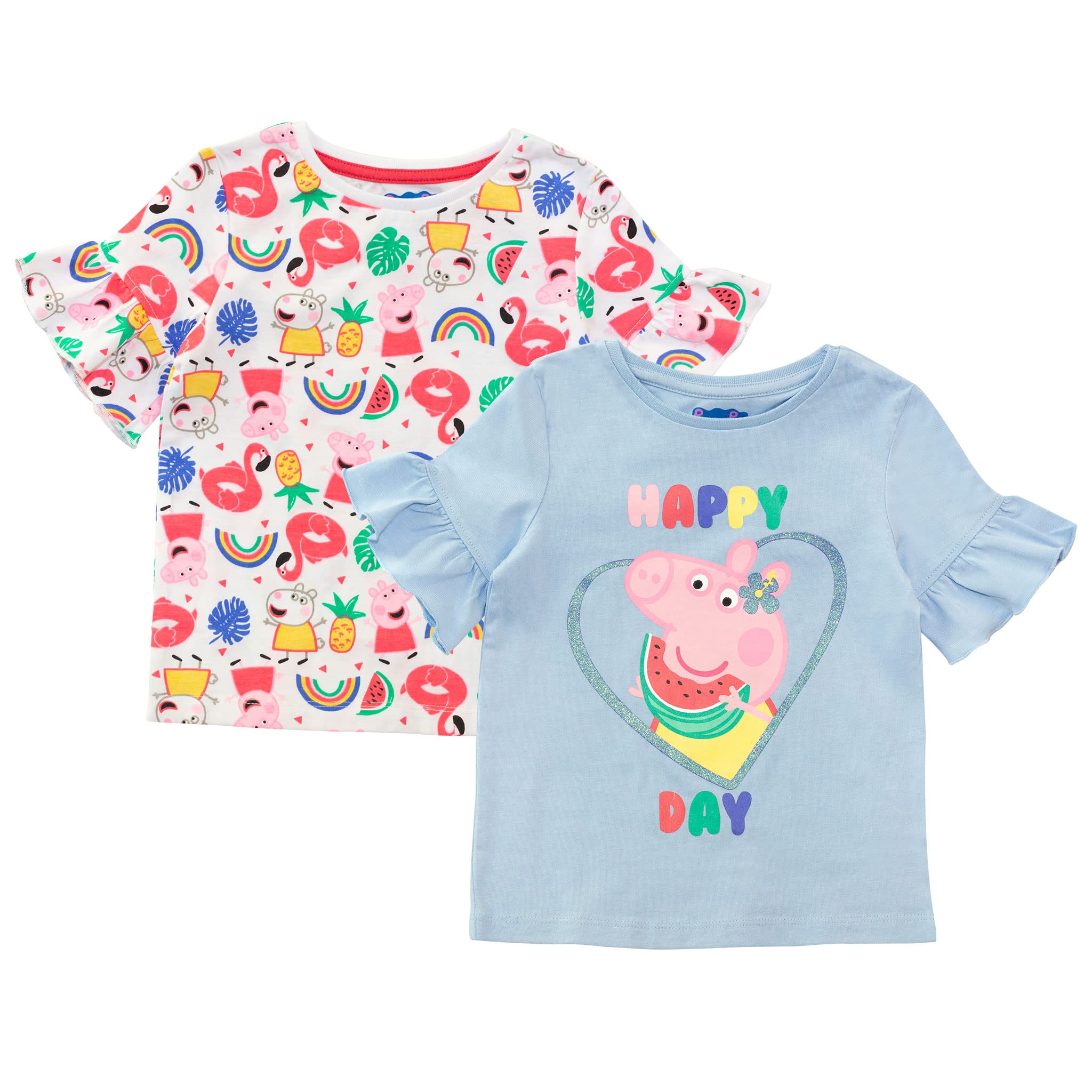 PopgearPeppa Pig One in A Melon T-Shirt Twin Pack, Girls, 2-6 Years, Multicoloured, Official Merchandise