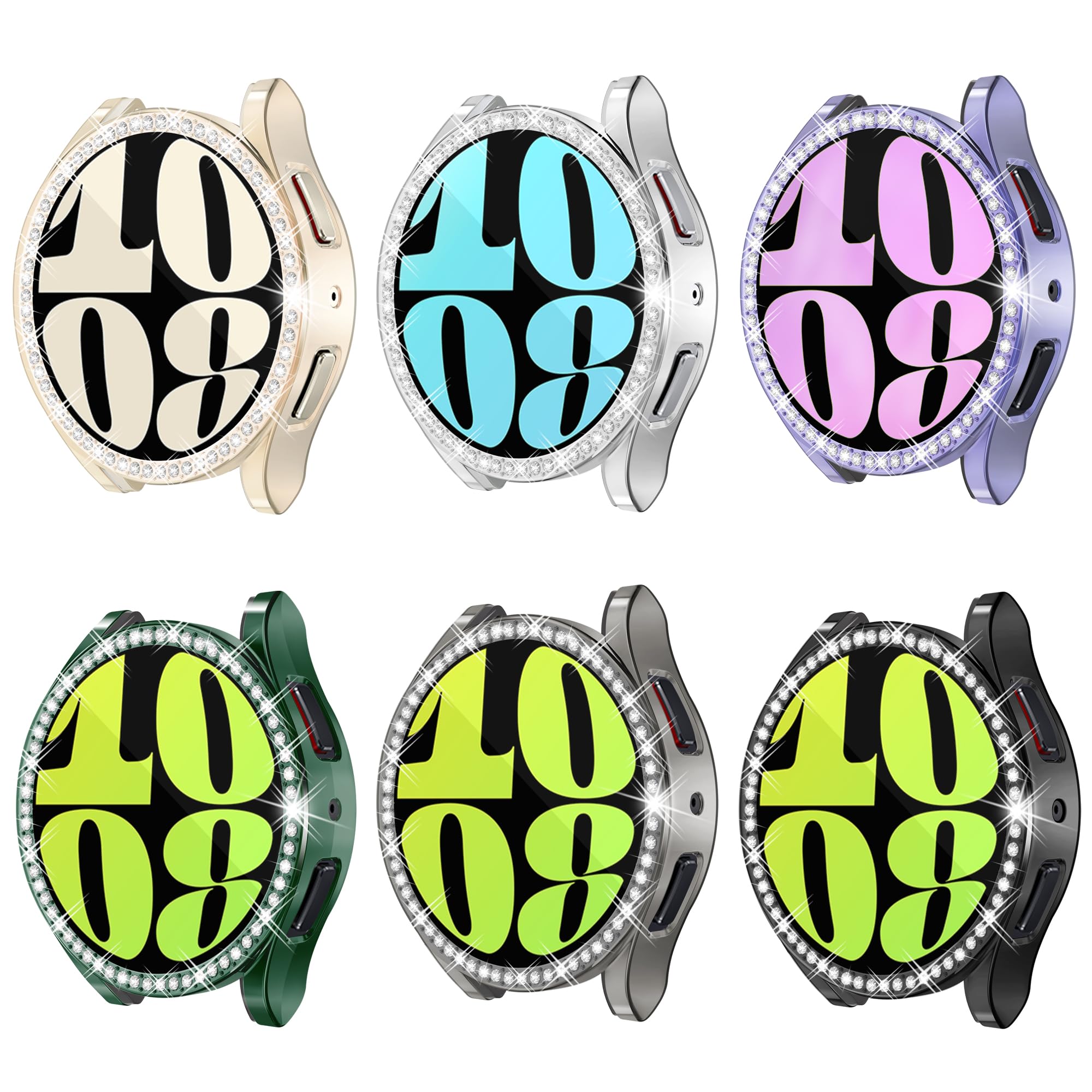 6-Pack Bling Watch Screen Protector for Samsung Galaxy Watch6 44MM, Glitter Case TPU Soft Cover Full Protection with Crystal Rhinestone for Galaxy