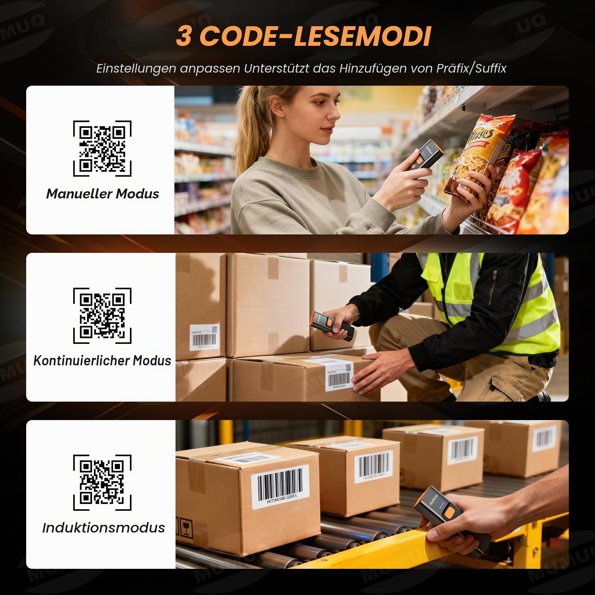 Wireless Barcode Scanner – Mini 1D/2D QR Code Scanner, 3-in-1 (Bluetooth, 2.4G & USB) – Kompatibel mit Windows, Android, iOS, Tablet, PC – Inklusive Ladedock – Tragbar & Hochleistung
