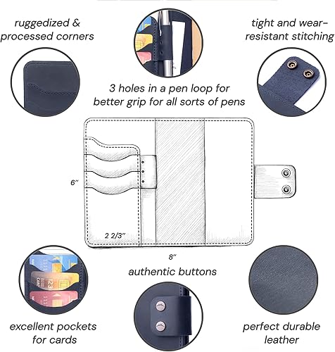 Miniatura 5 de Personalized Authentic Refillable Leather Cover Compatible with Moleskine Cahier, Field Notes, 3.5" x 5.5" Notepad, Deep Water