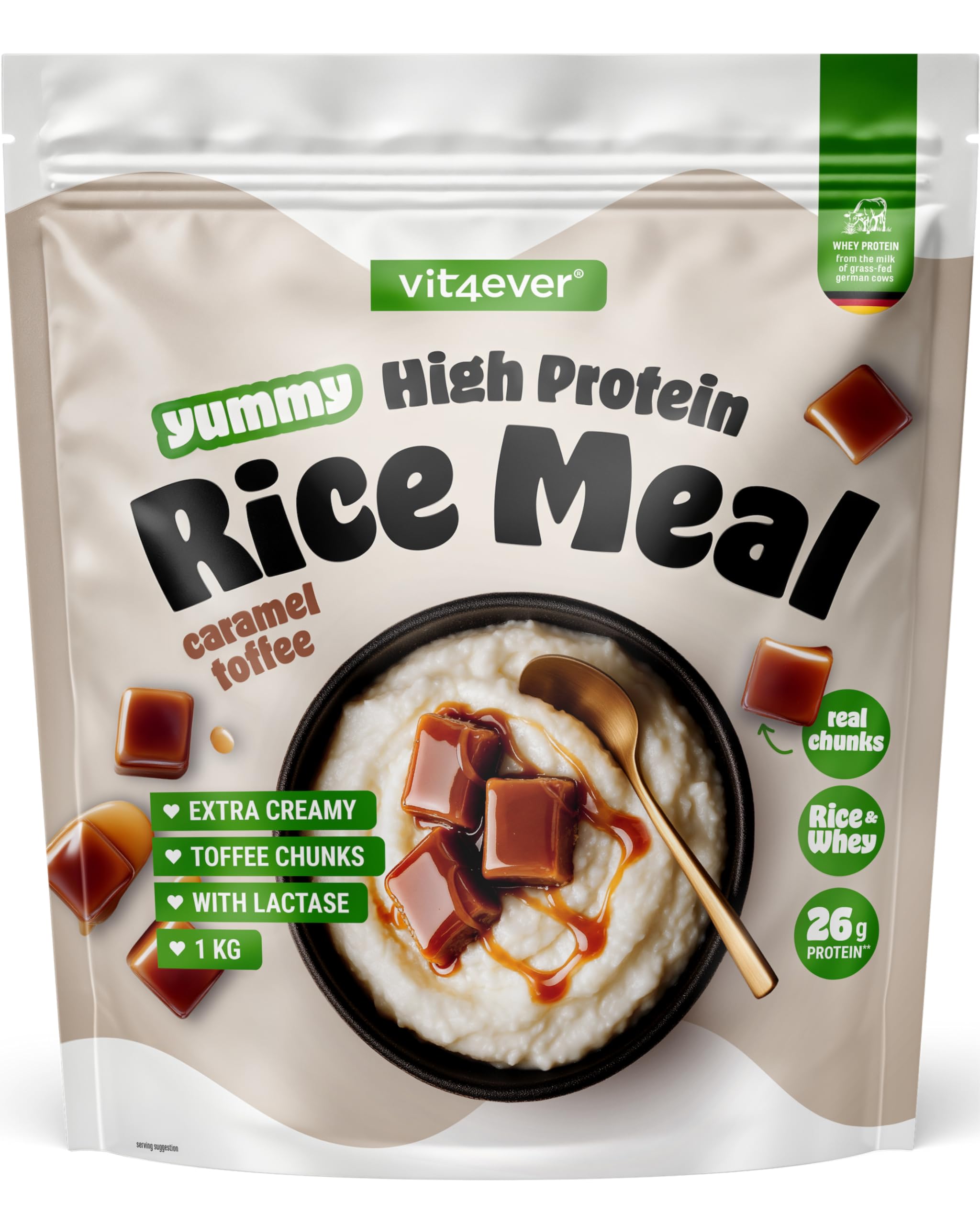 vit4ever High Protein Rice Meal Caramel Toffee 1 kg – Riz au Lait Protéiné