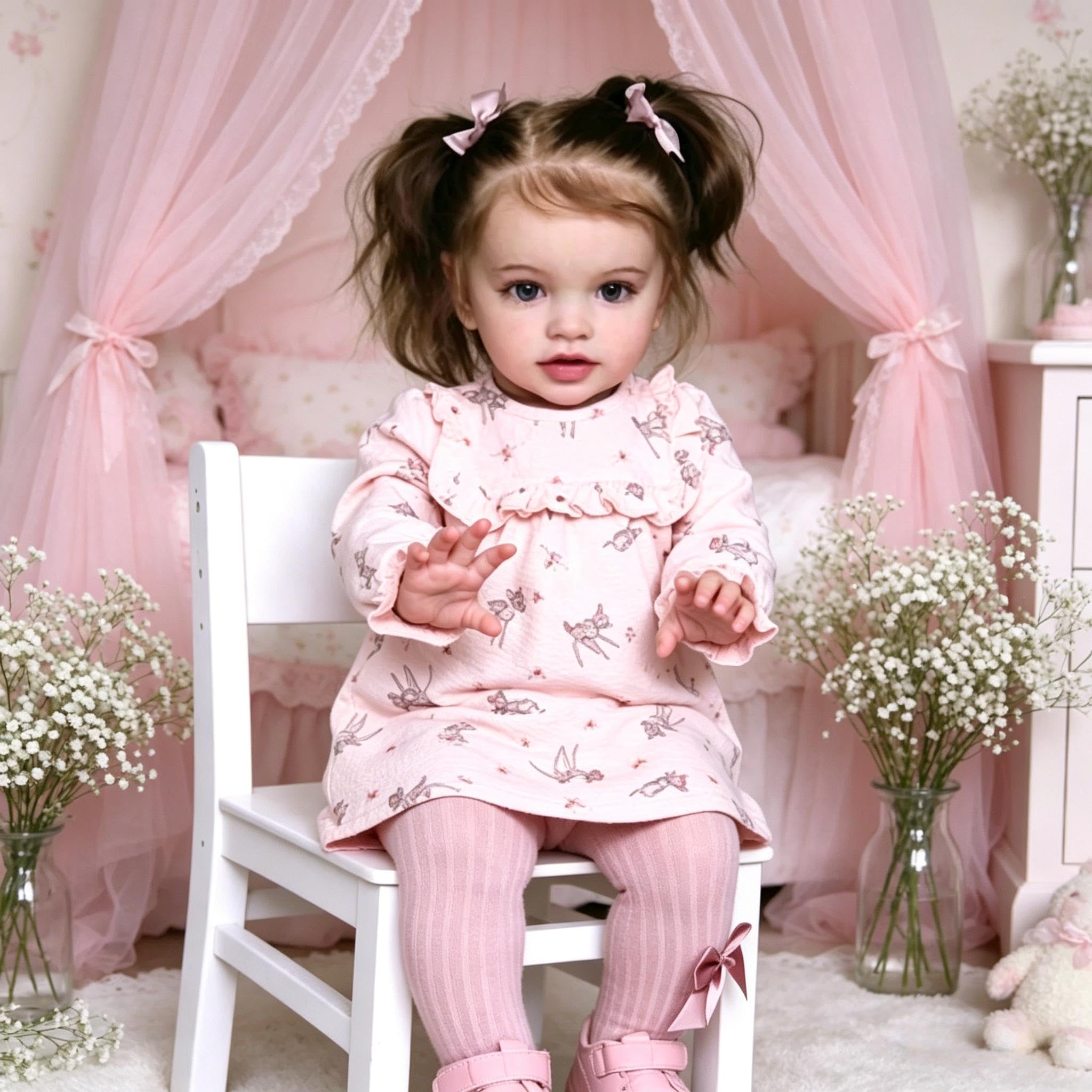 RXDOLL Reborn Baby Dolls Maluch Dziewczynka Pippa, 61 cm Realistyczne Reborn Maluch Lalki Miękkie Tkaniny Body Vinyl Kończyny, Realistyczne Silikonowe Ukorzenione Włosy Ręcznie Robiona Lalka Zabawka