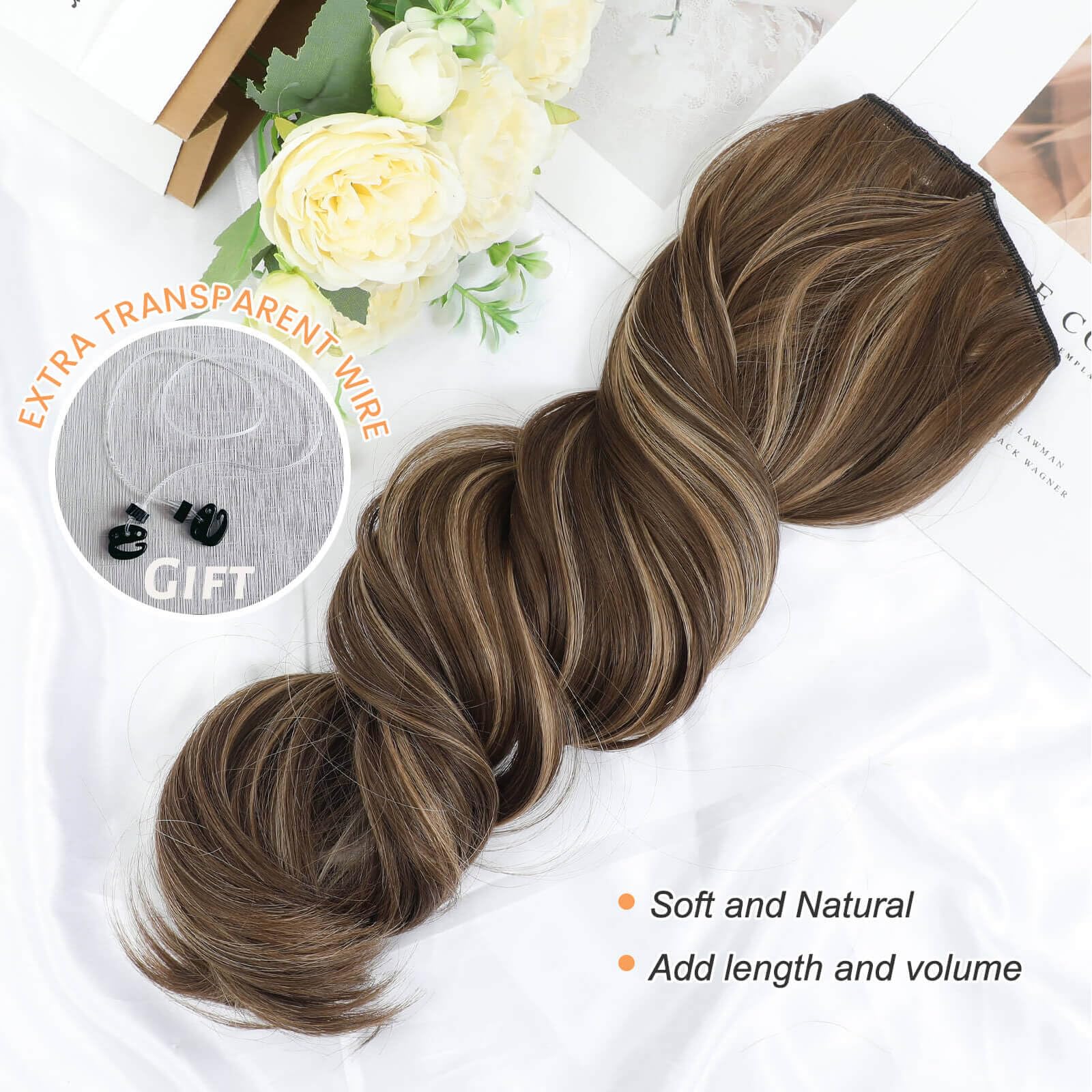 Flyroseing 18 Inch Halos Hair Extension, Body Wavy Brown Hair Extensions - Image 3