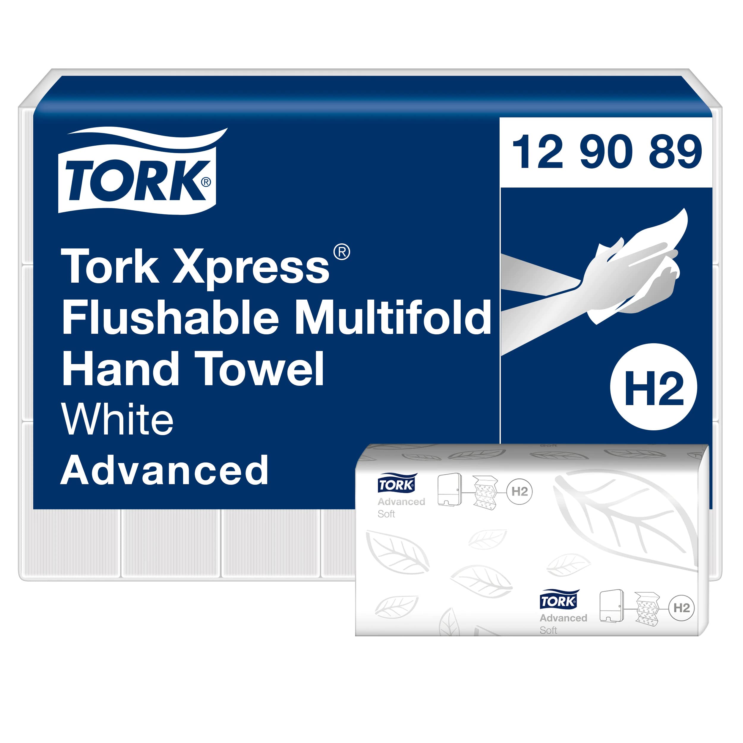 TorkXpress Flushable Multifold Hand Towels 129089 - H2 Advanced Folded Paper Towels for Dispenser - Absorbent, Tear-Resistant, 2-Ply, White - 21 x 200 Sheets