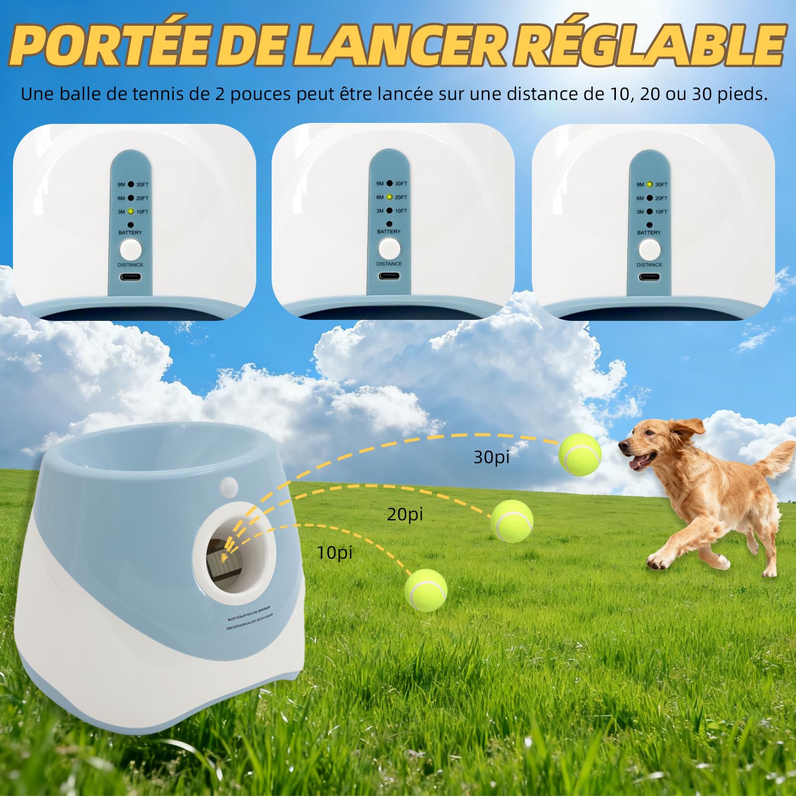 Machine à lancer de balles pour chien avec 6 balles de tennis, jouet électrique interactif pour petits chiens, pour l'intérieur et l'extérieur