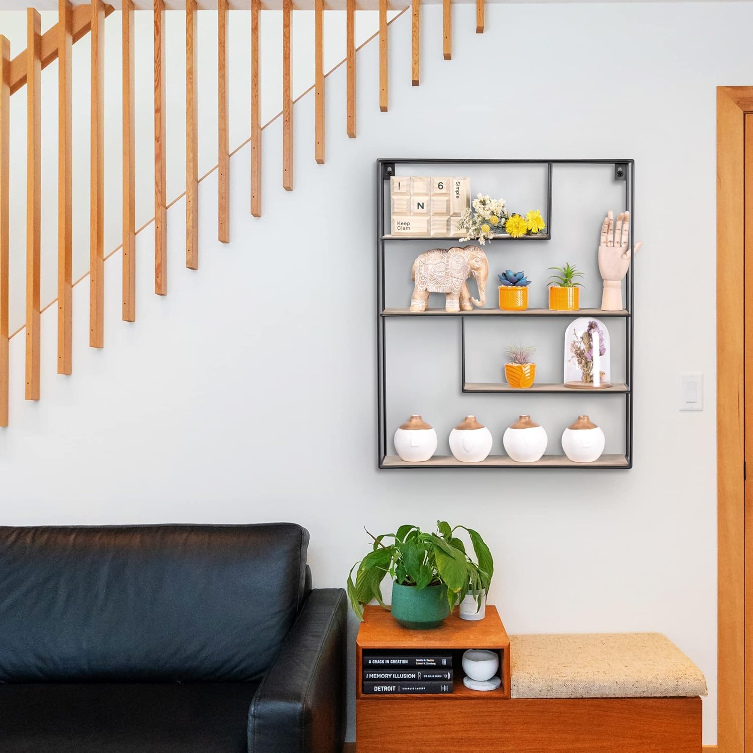 40% Off Discount KATHY&BOB Floating Shelves Wall Mounted Hanging Shelf 4-Tier Rustic Farmhouse Shelves Metal Frame and Reclaimed Natural Wood Shelf for Living Room Bedroom Bathroom Kitchen,No Assembly Required